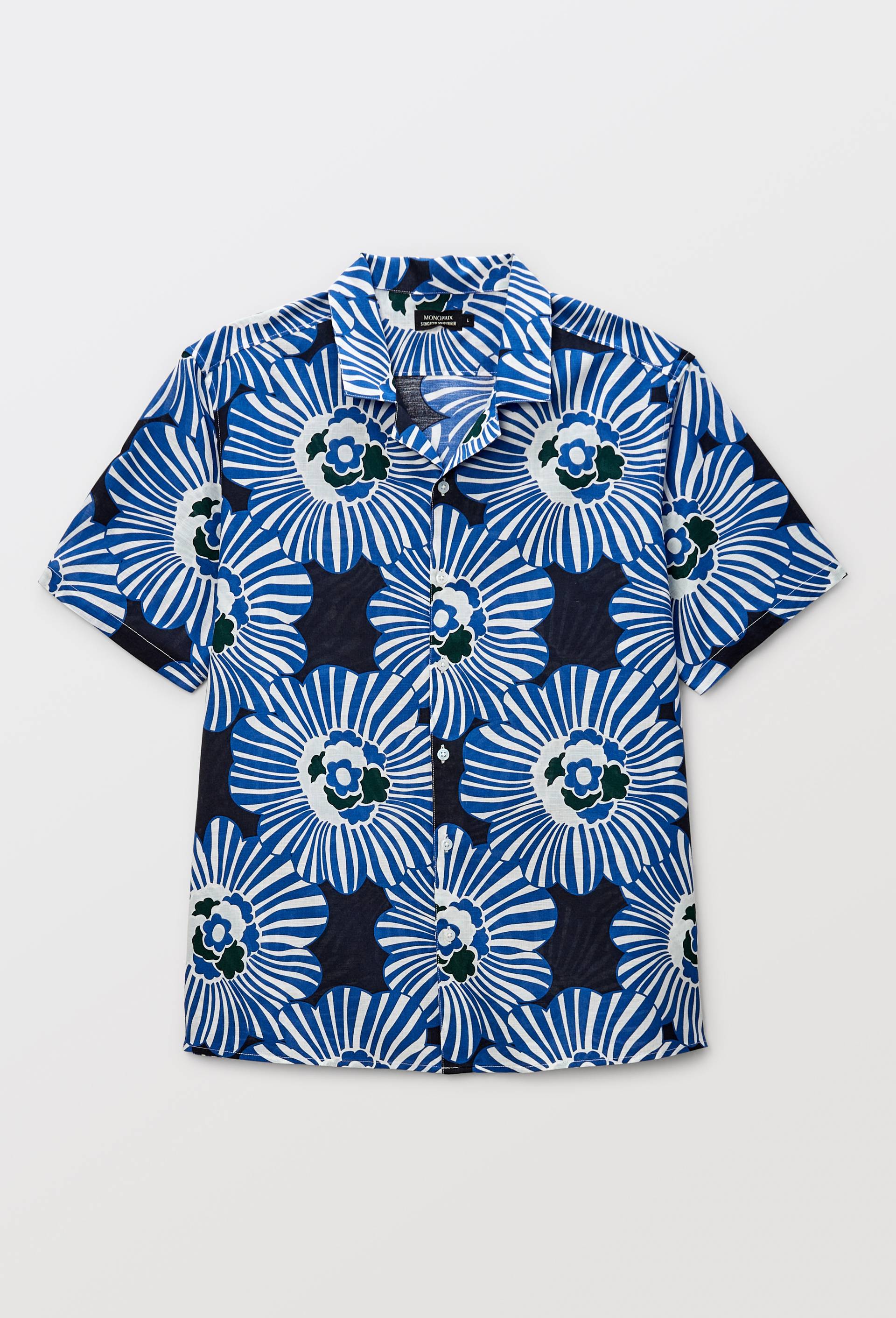 Chemise manches courtes col cuba imprim&eacute;e en coton bio GOTS, Bleu fonc&eacute;, large image number 6