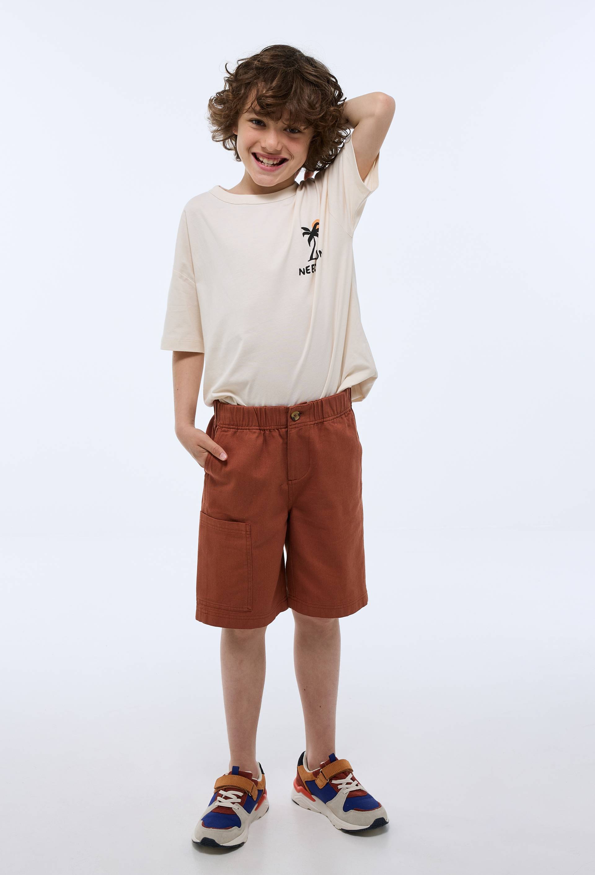 Bermuda cargo uni en twill en coton, Brun clair, large image number 0