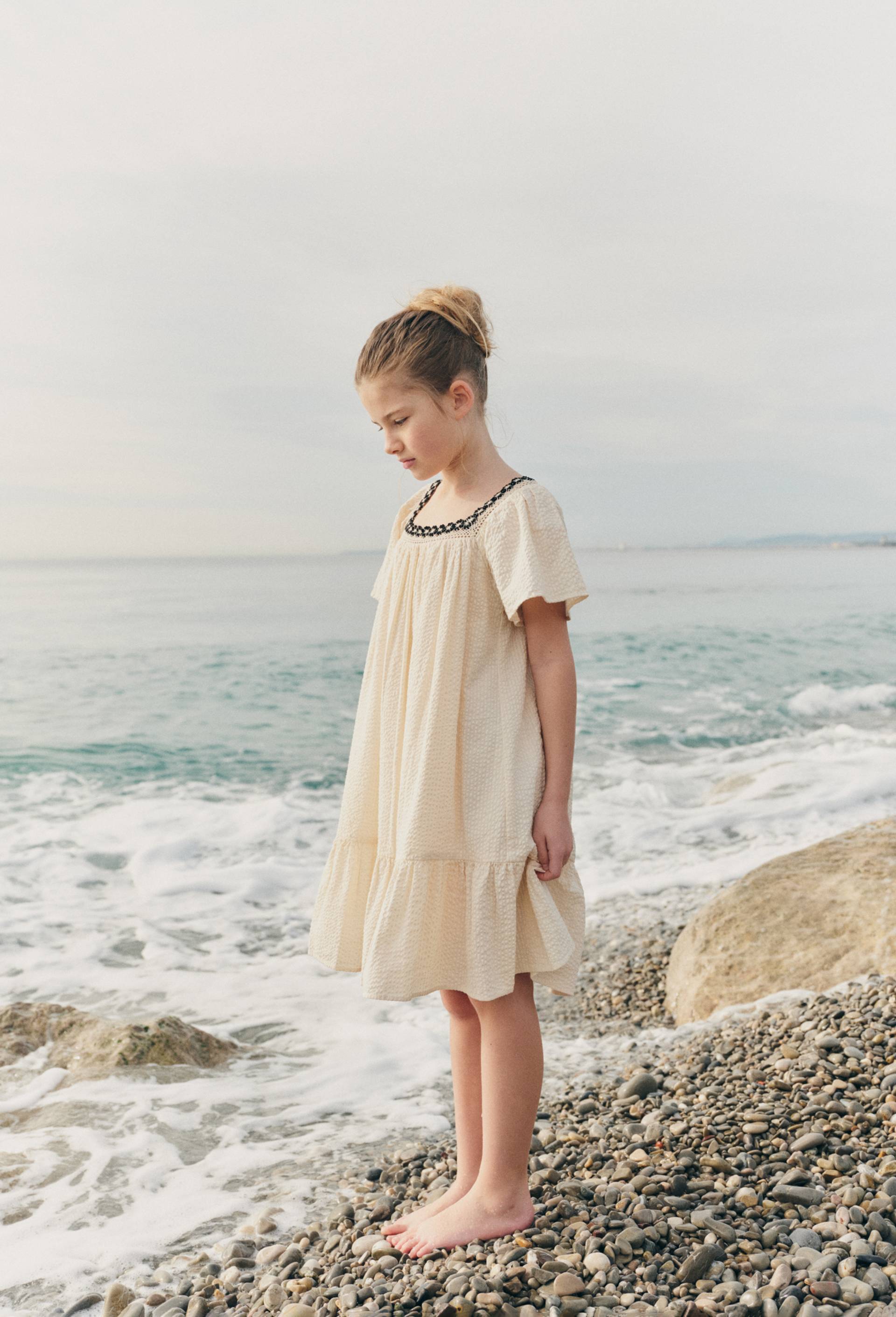 Robe manches volant&eacute;es en coton, Beige clair, large image number 0