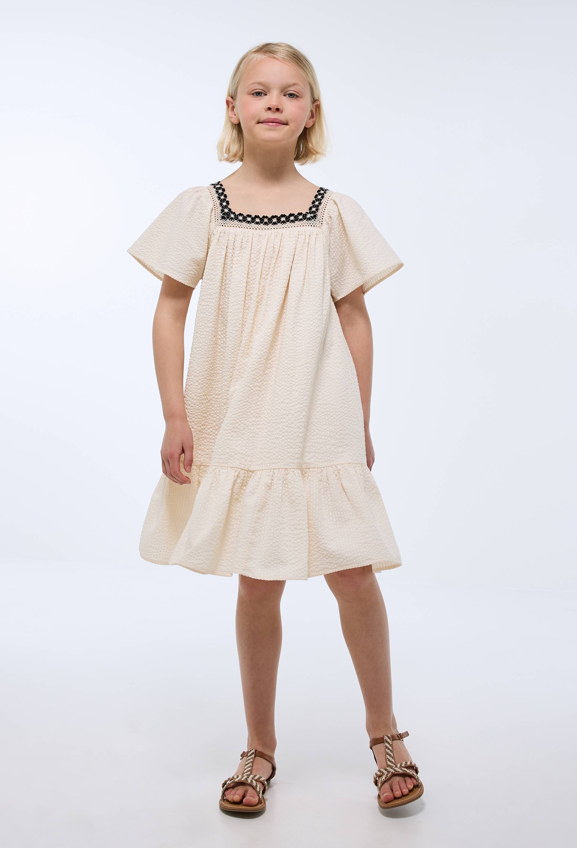 Robe manches volant&eacute;es en coton, Beige clair, large image number 3