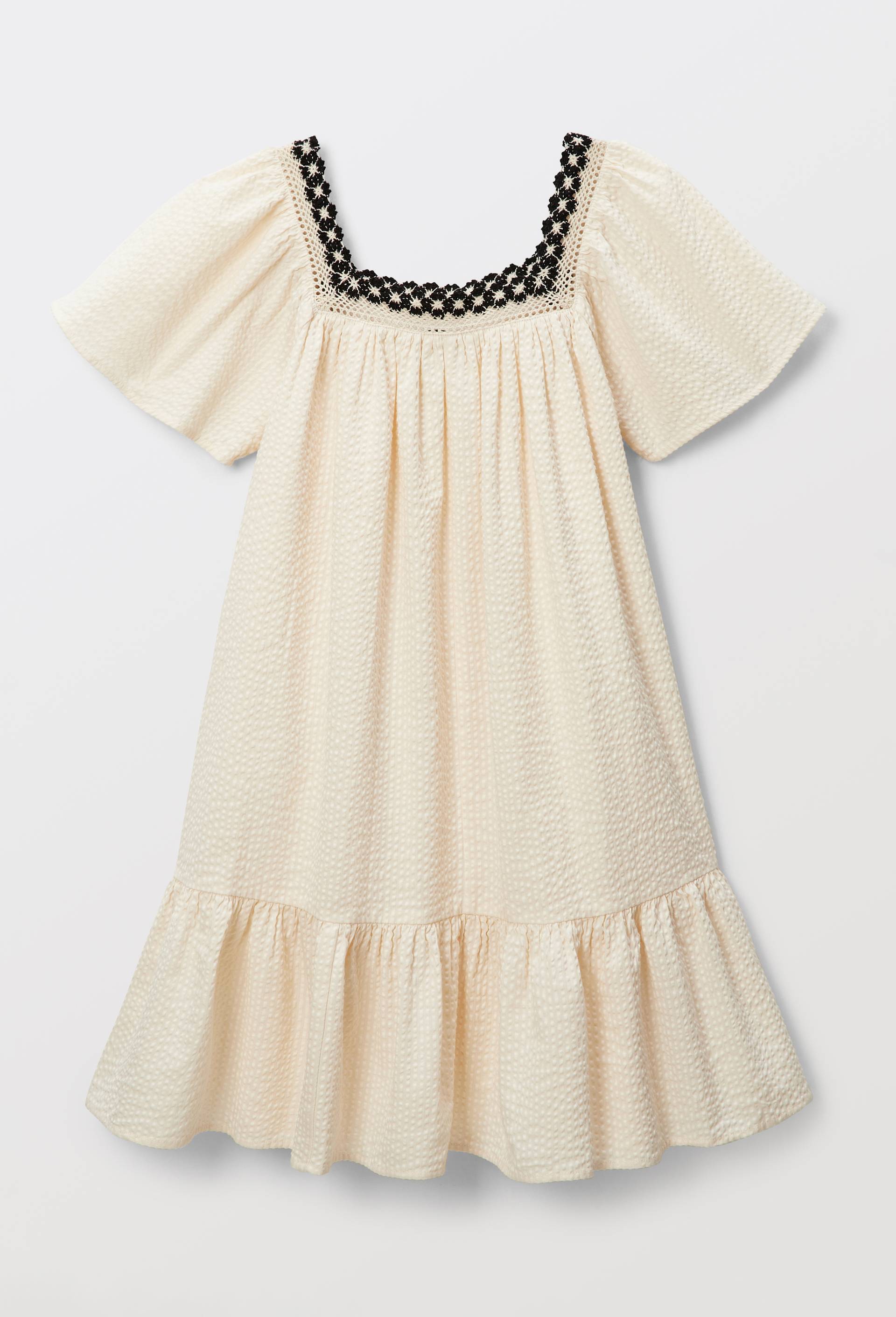 Robe manches volant&eacute;es en coton, Beige clair, large image number 5.0
