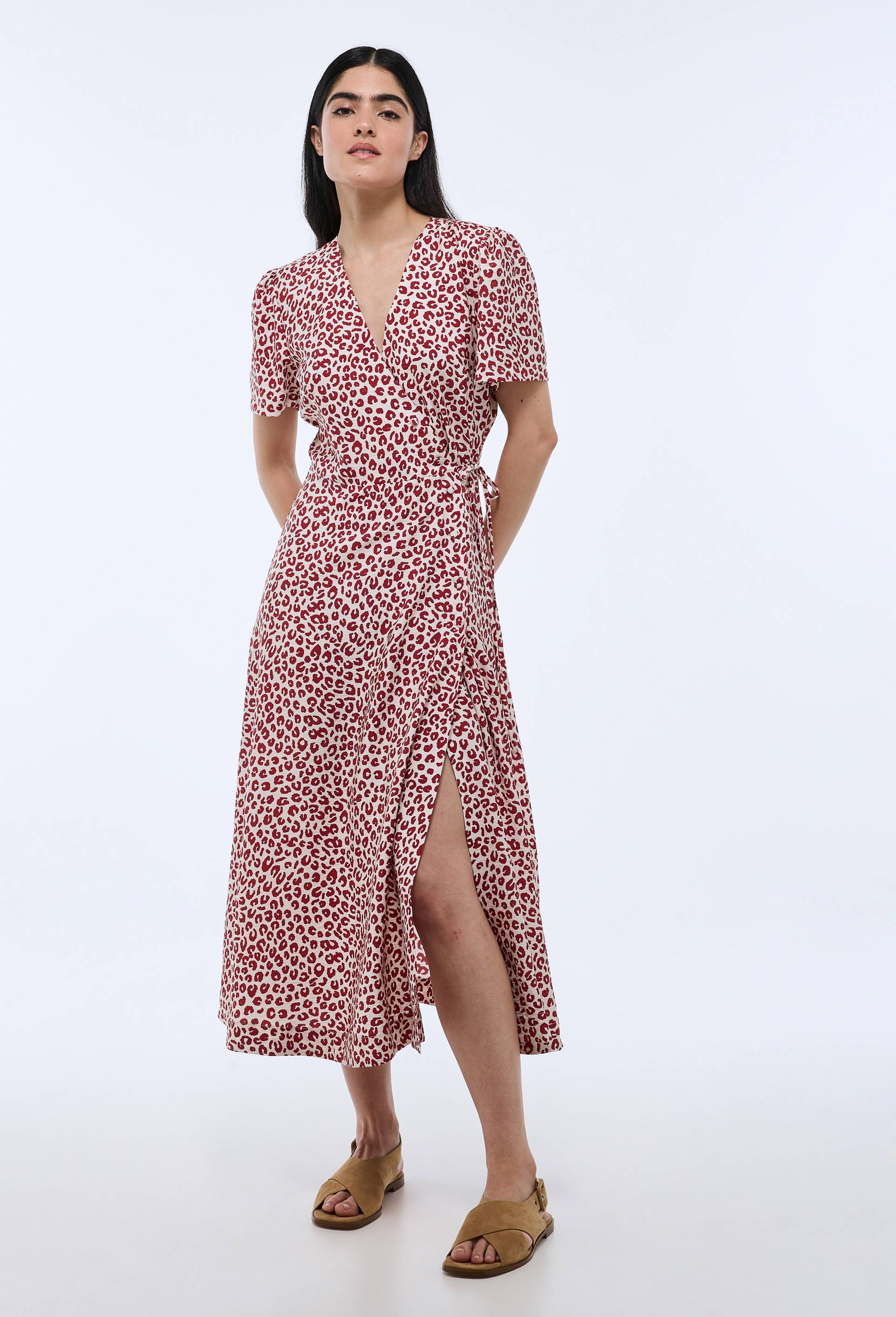 Robe midi cache-coeur imprim&eacute;e, Beige clair, large image number 0