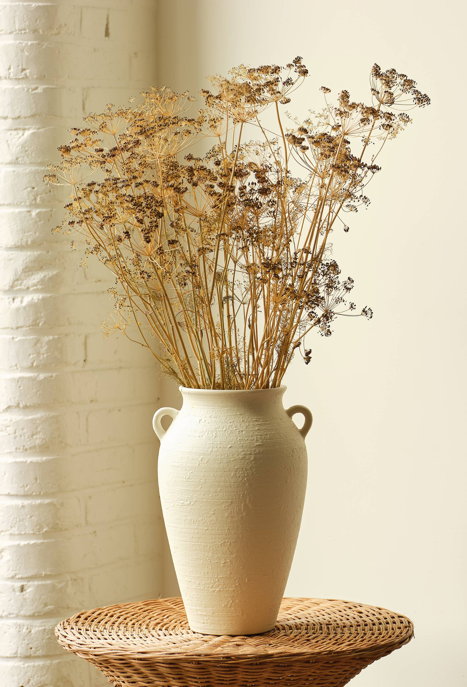 Grand vase anses, 22xH33,4cm, en c&eacute;ramique, Ecru, large image number 0