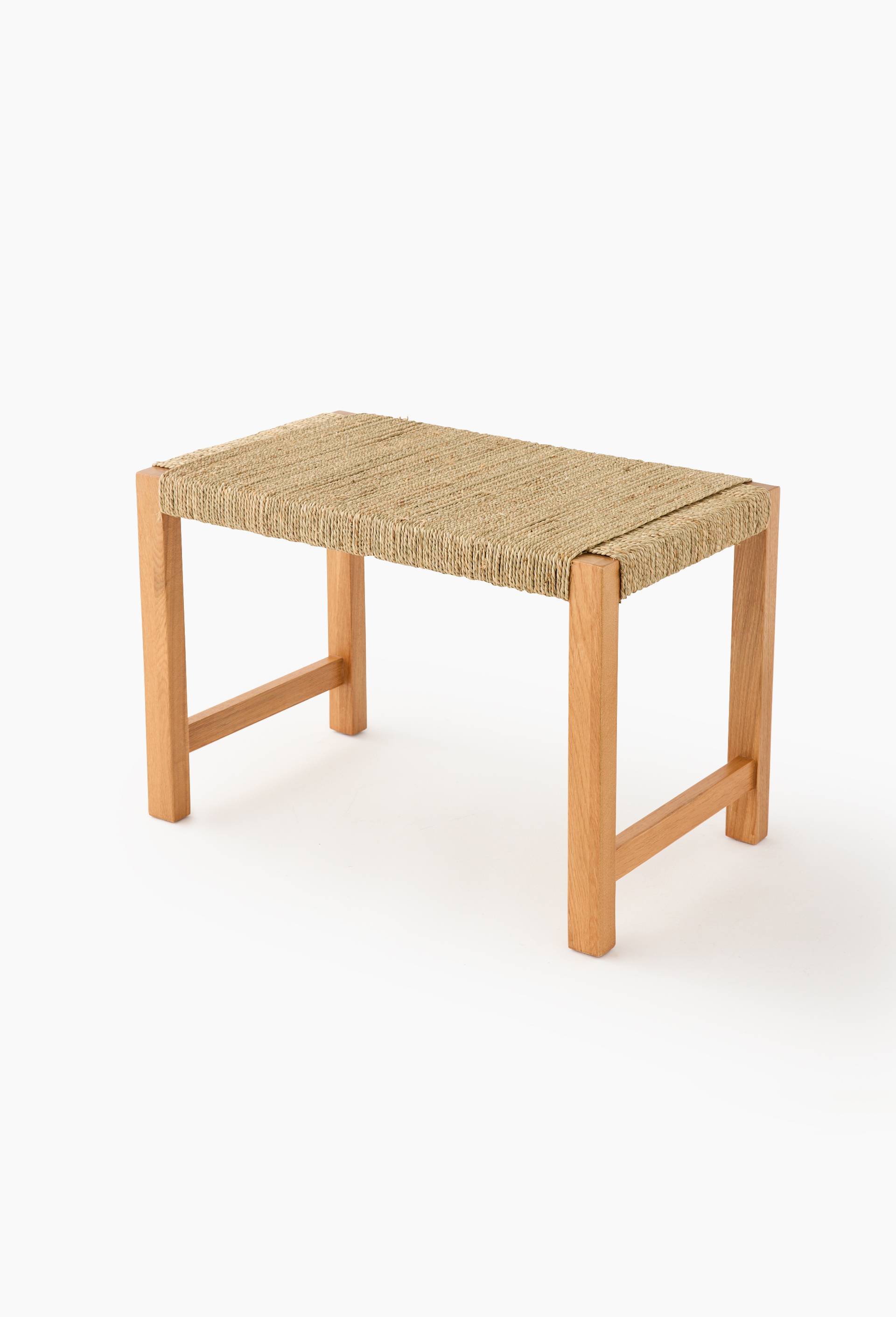 Banc tress&eacute;, 60x35xH40cm, en bois de manguier et jonc de mer, Beige clair, large image number 0