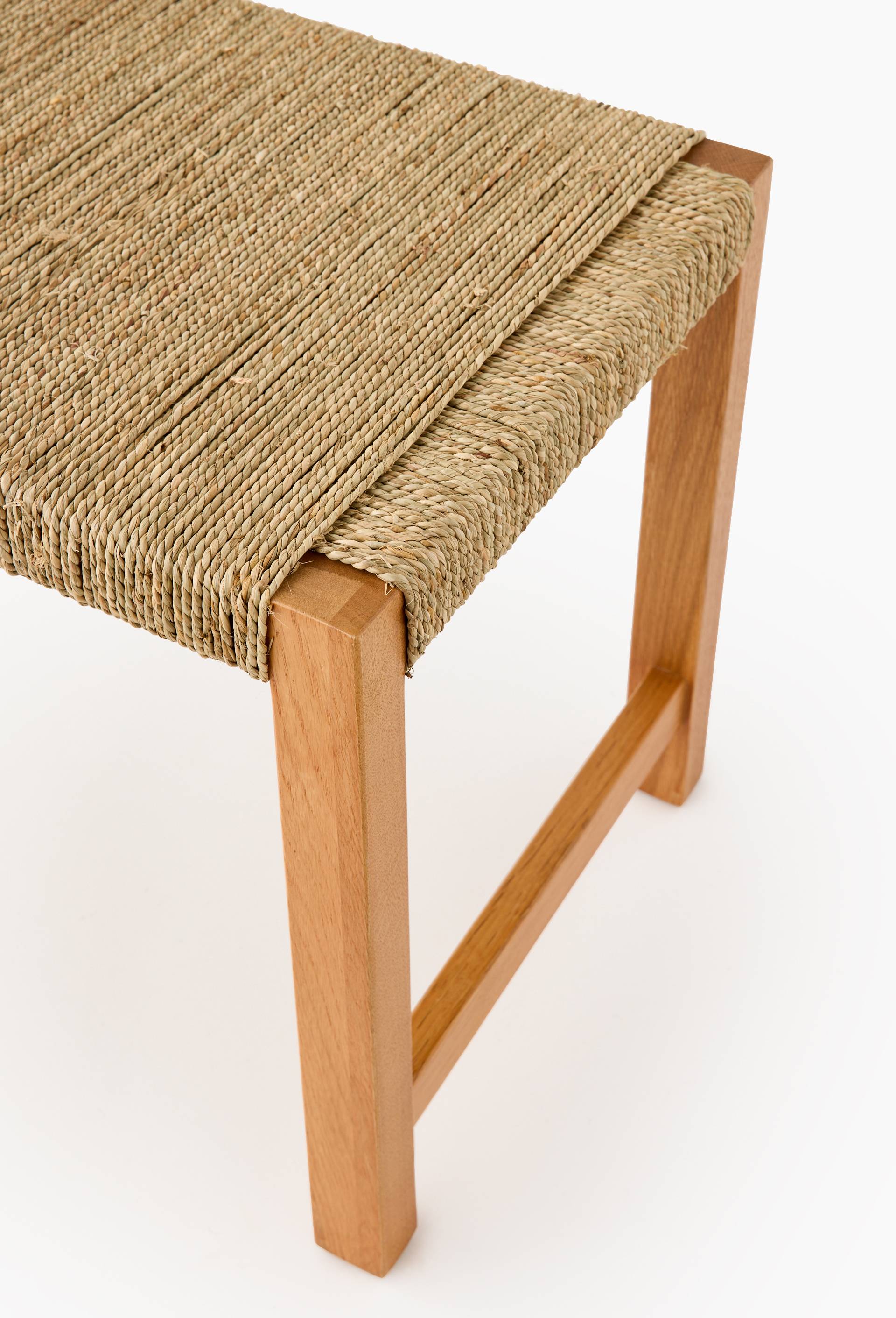 Banc tress&eacute;, 60x35xH40cm, en bois de manguier et jonc de mer, Beige clair, large image number 1
