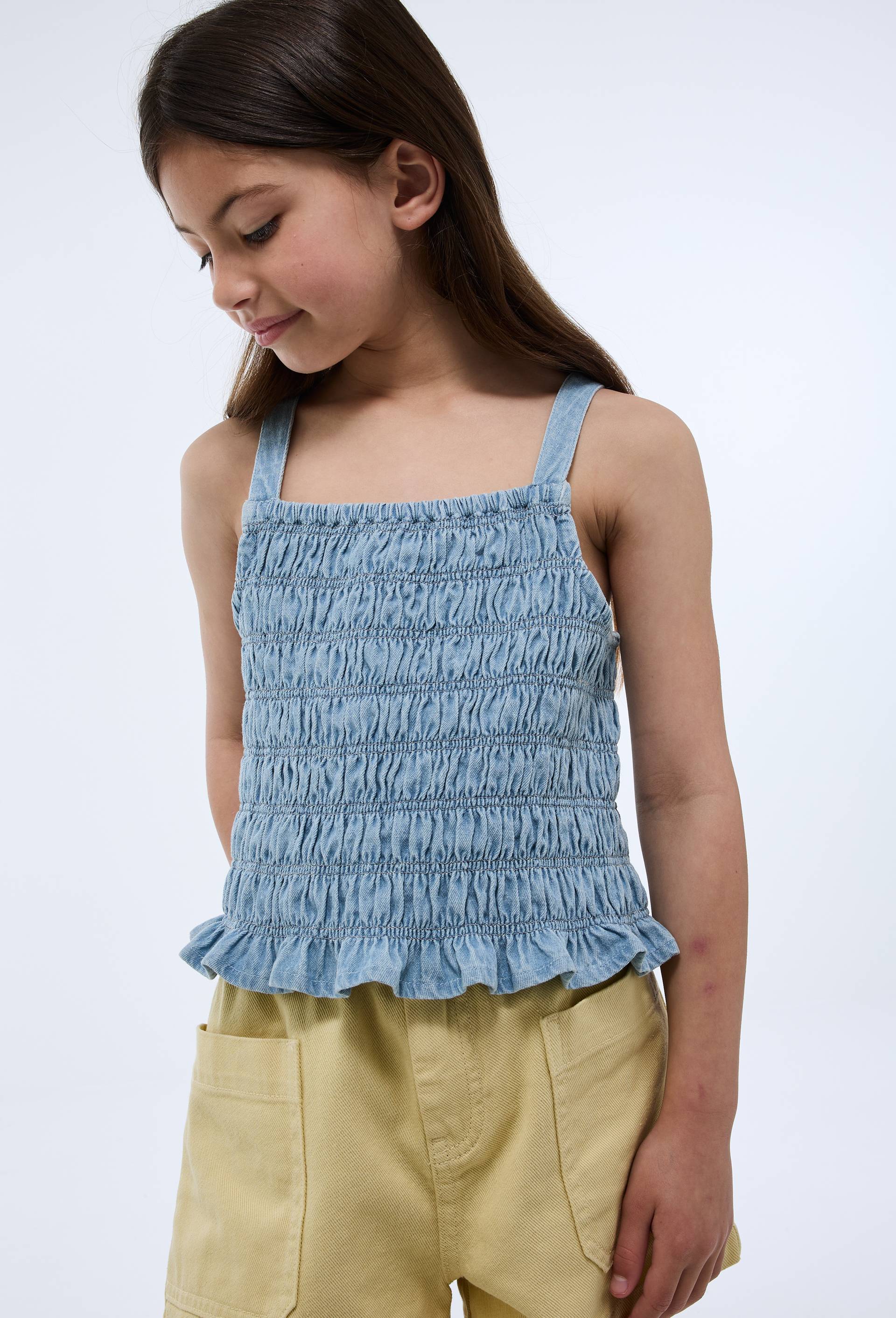 Top smock&eacute; en jean, Bleu, large image number 0