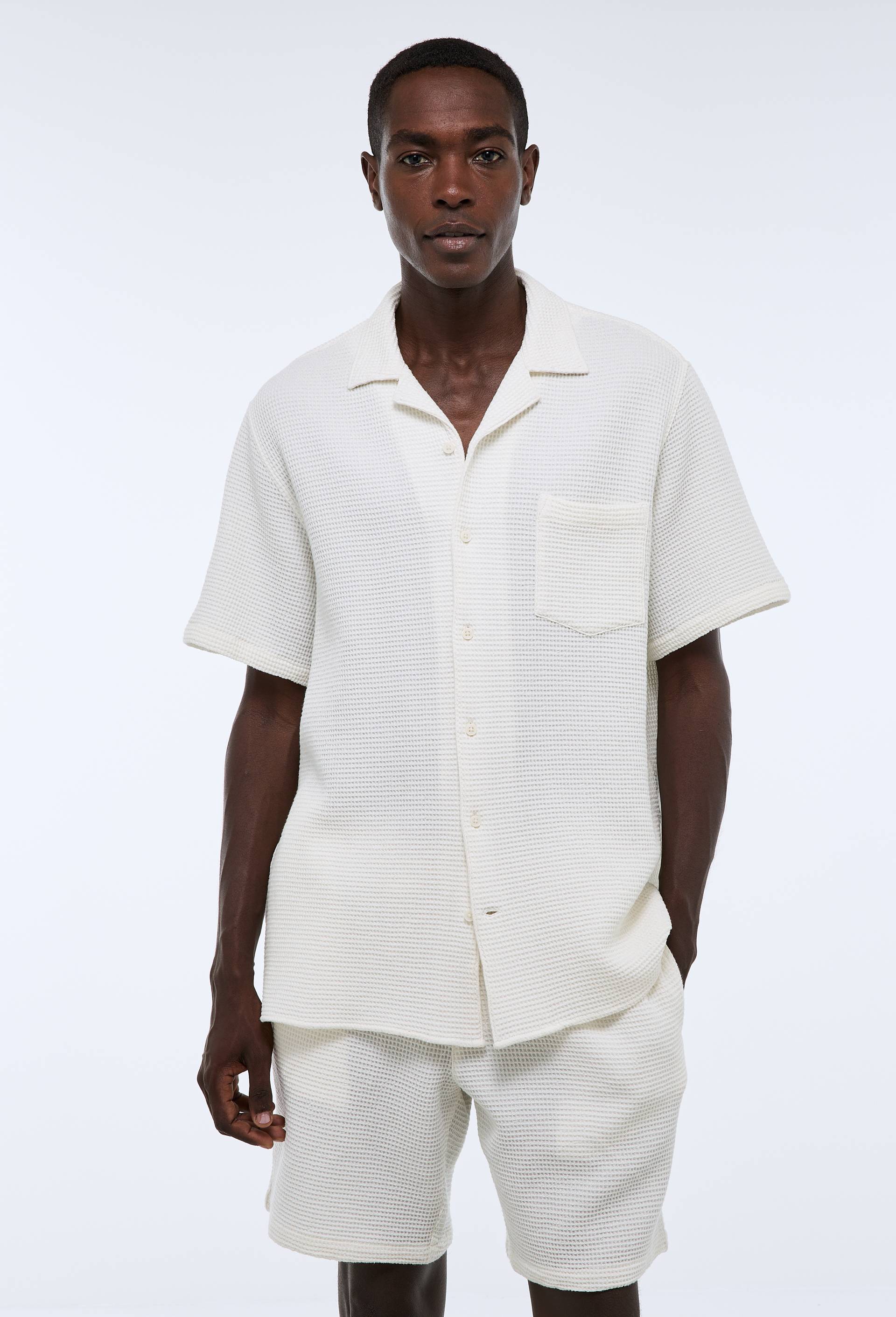 Chemise Homme Blanc Décontractée - Manches Courtes, Col Cubain - T-Shirt Style Polo Été - 8