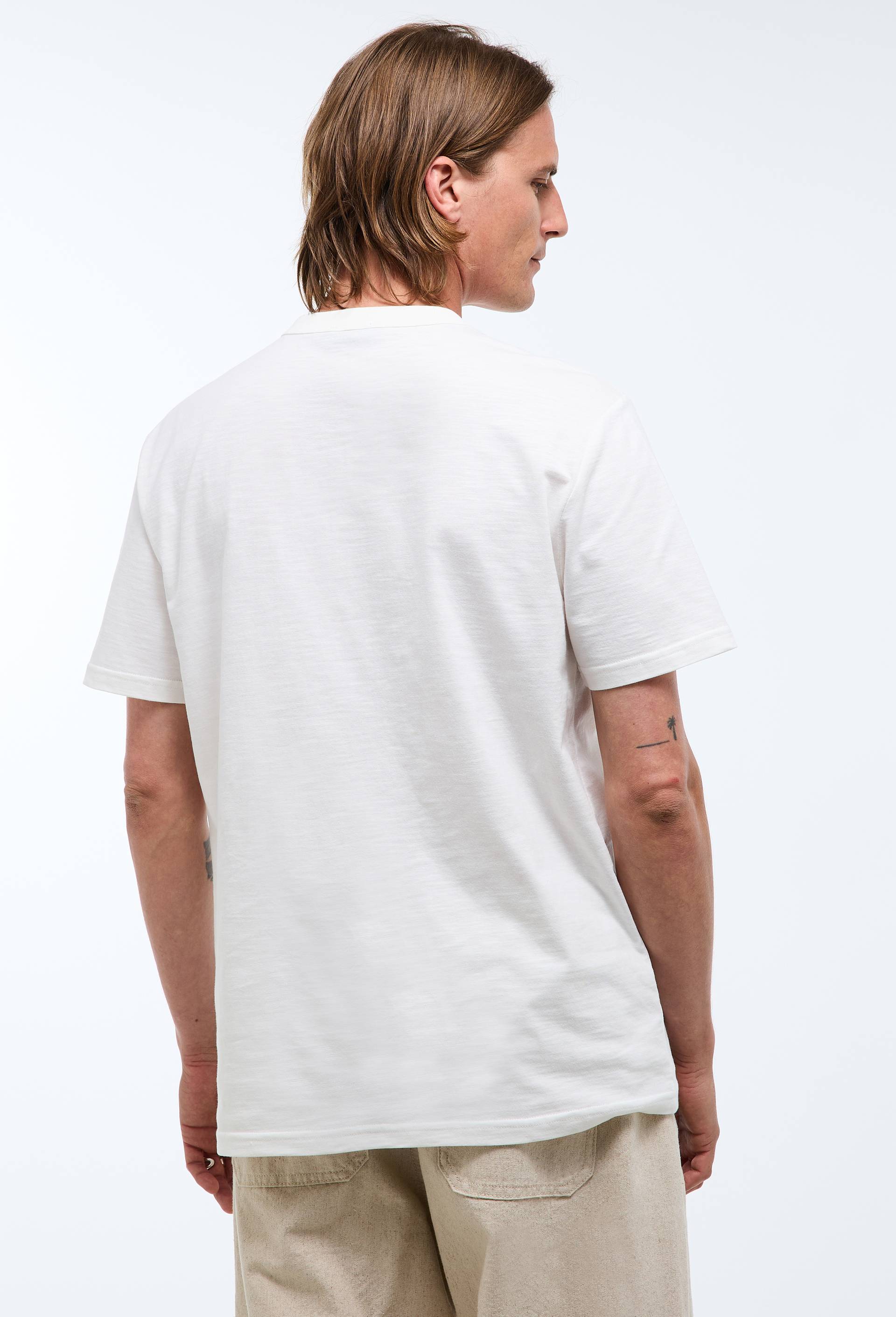 T-shirt manches courtes col tunisien en coton bio GOTS, Ecru, large image number 1