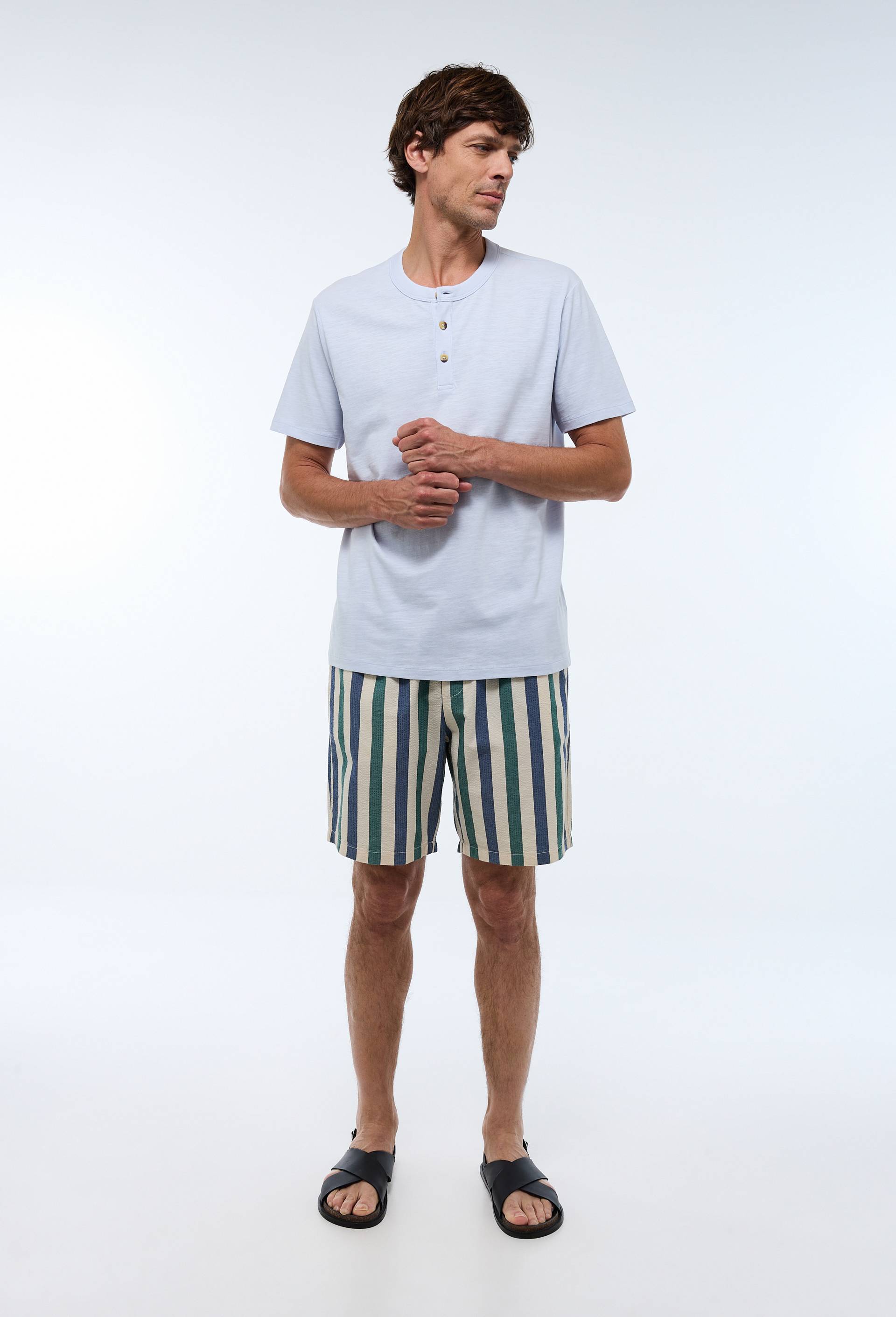 T-shirt manches courtes col tunisien en coton bio GOTS, Bleu clair, large image number 0