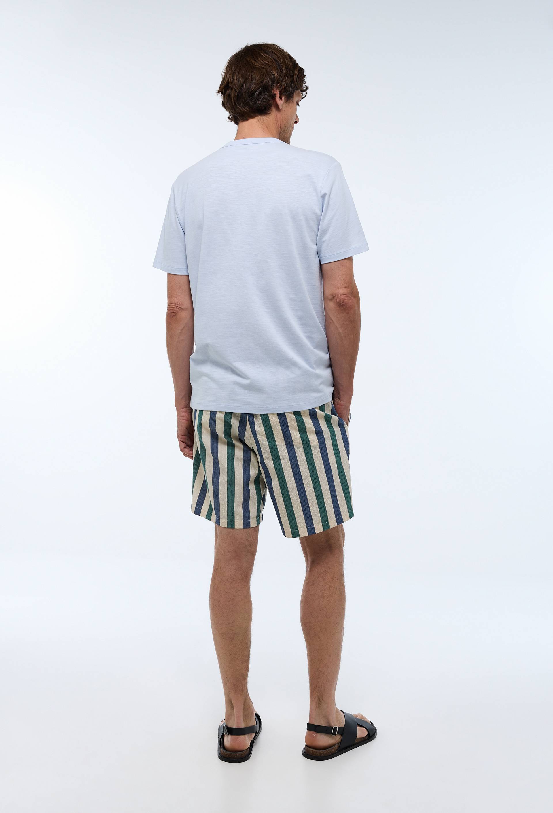T-shirt manches courtes col tunisien en coton bio GOTS, Bleu clair, large image number 1