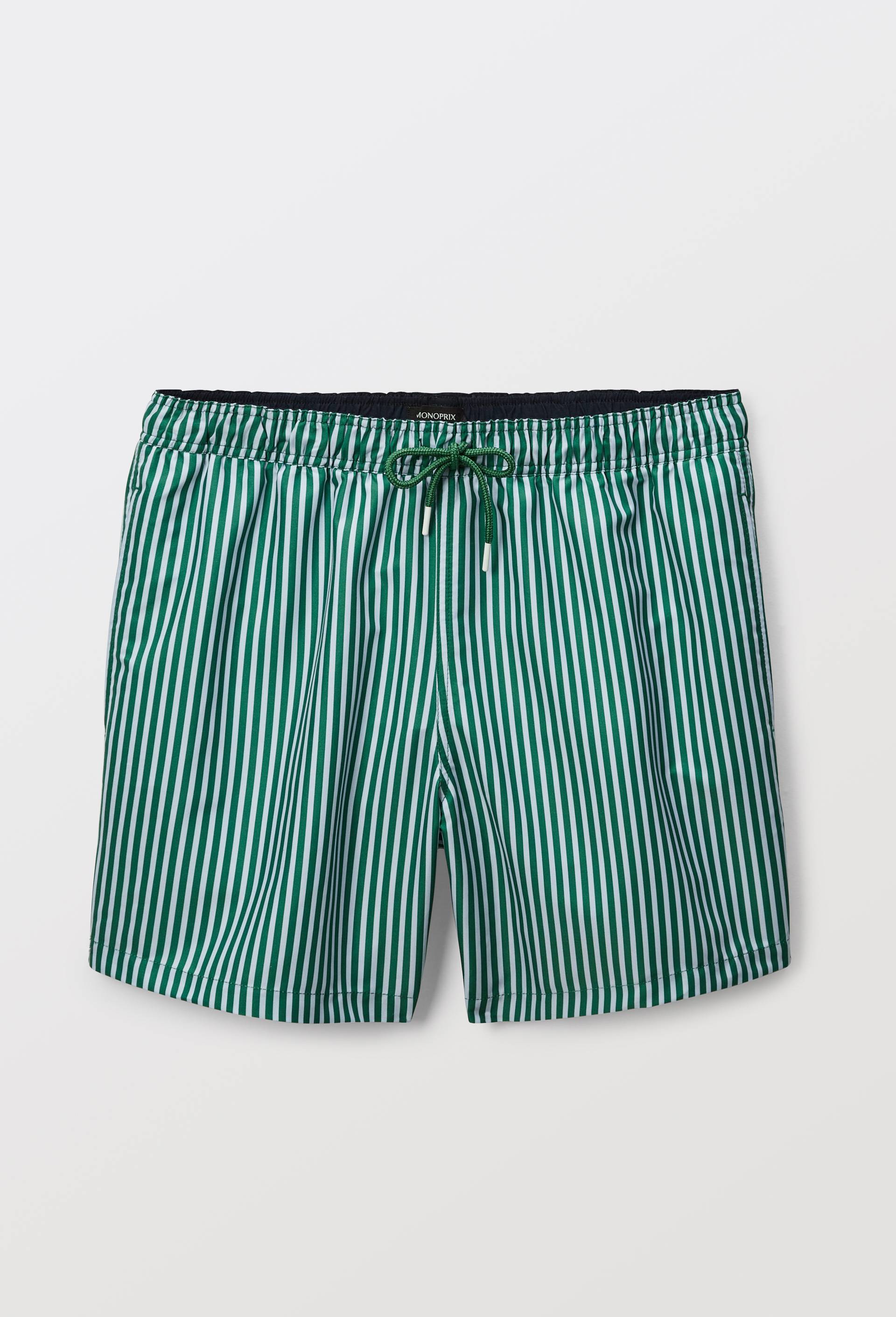 Short de bain à rayures en polyester recyclé, Vert, large image number 2