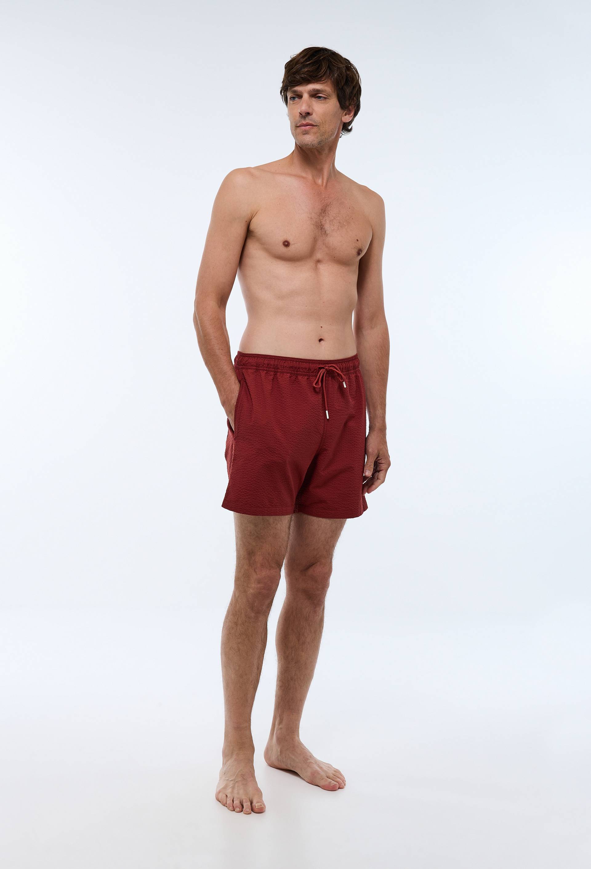 Short de bain seersucker uni, Rose foncé, swatch image