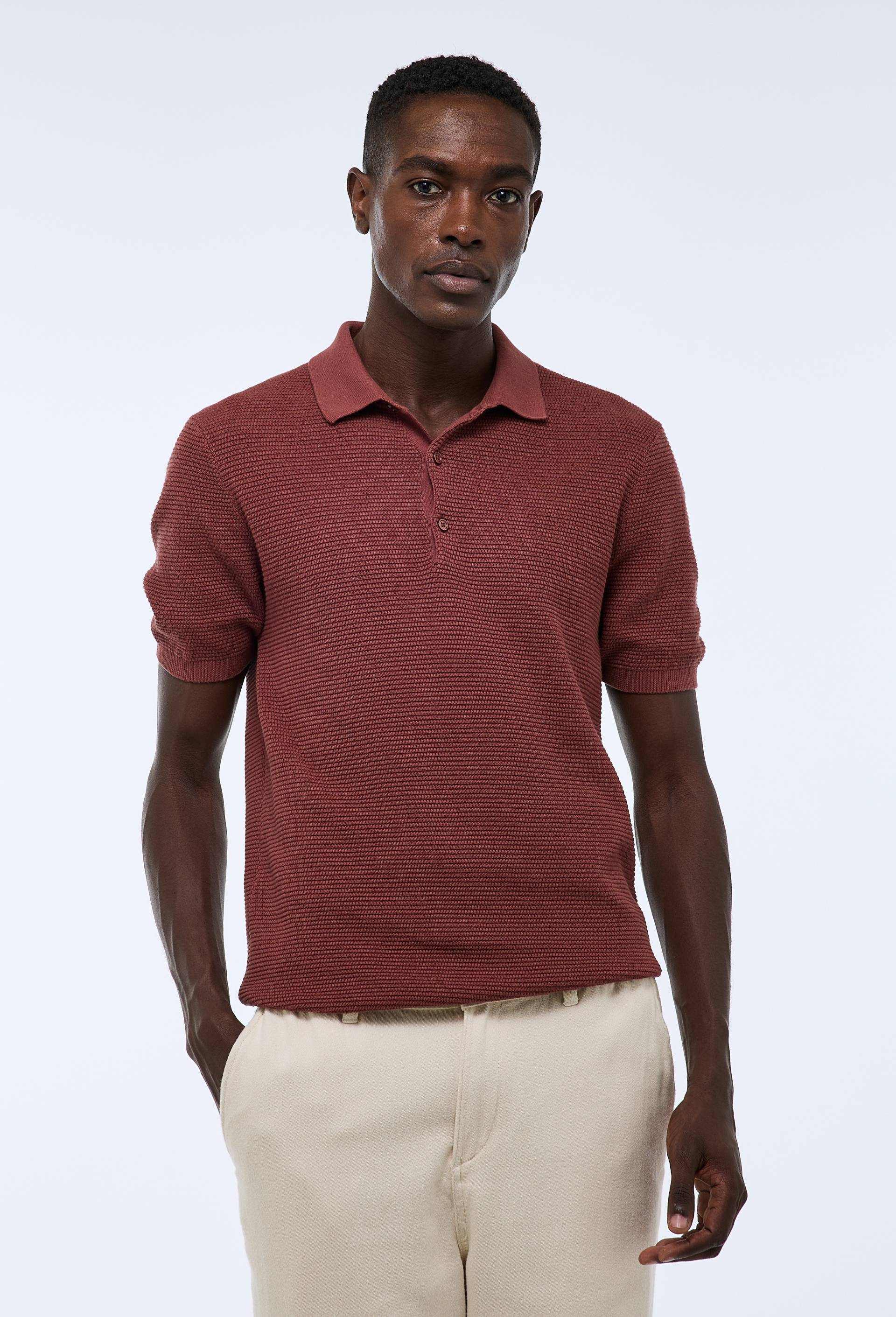 Polo en maille de coton, Brun, swatch image
