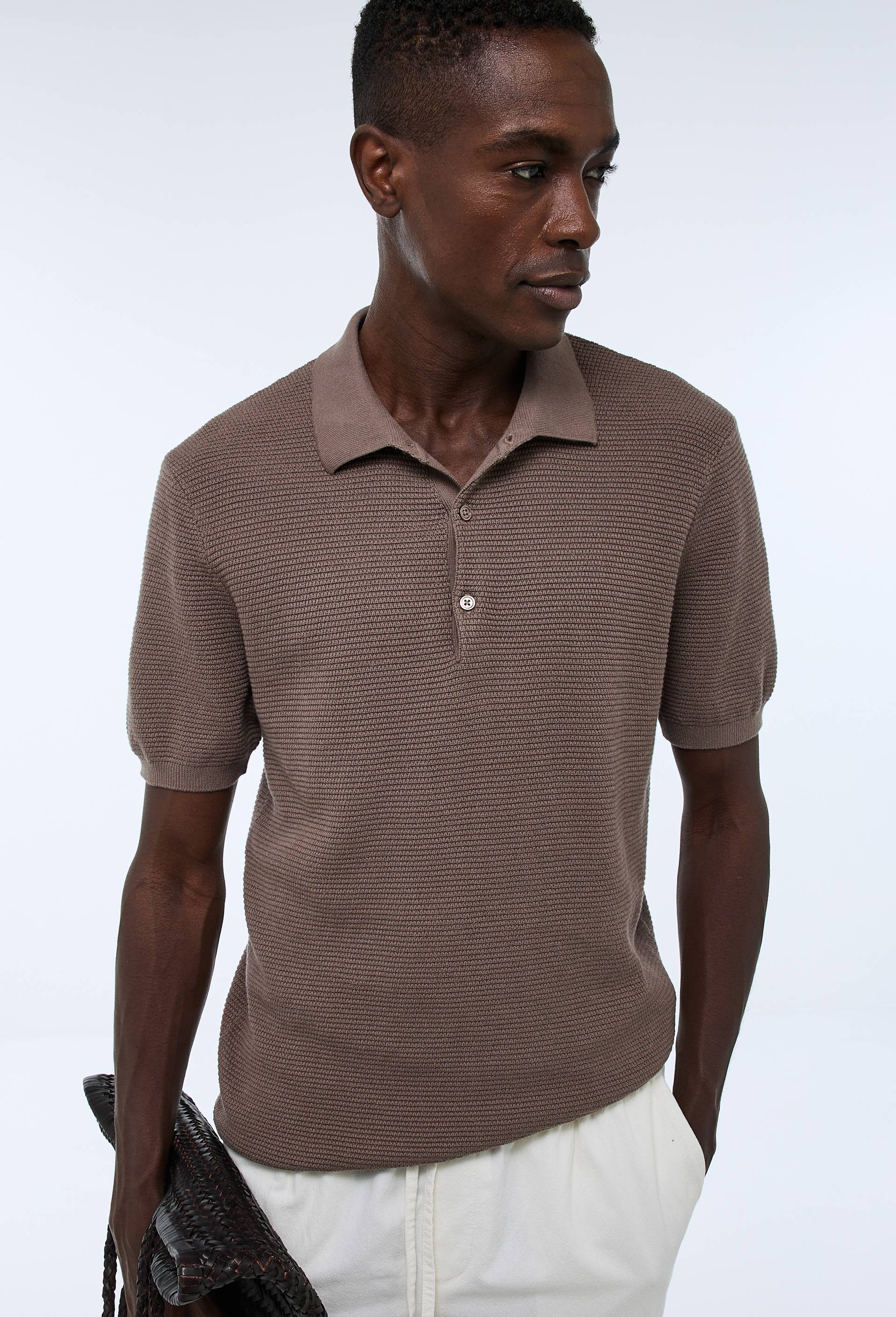 Polo en maille de coton, Brun clair, swatch image