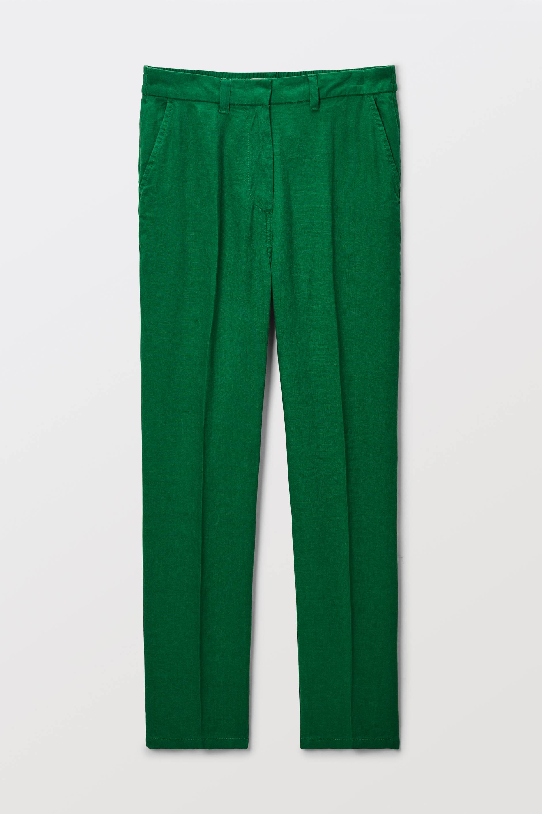 Pantalon carotte &agrave; taille semi-&eacute;lastiqu&eacute;e en lin, Vert, large image number 2