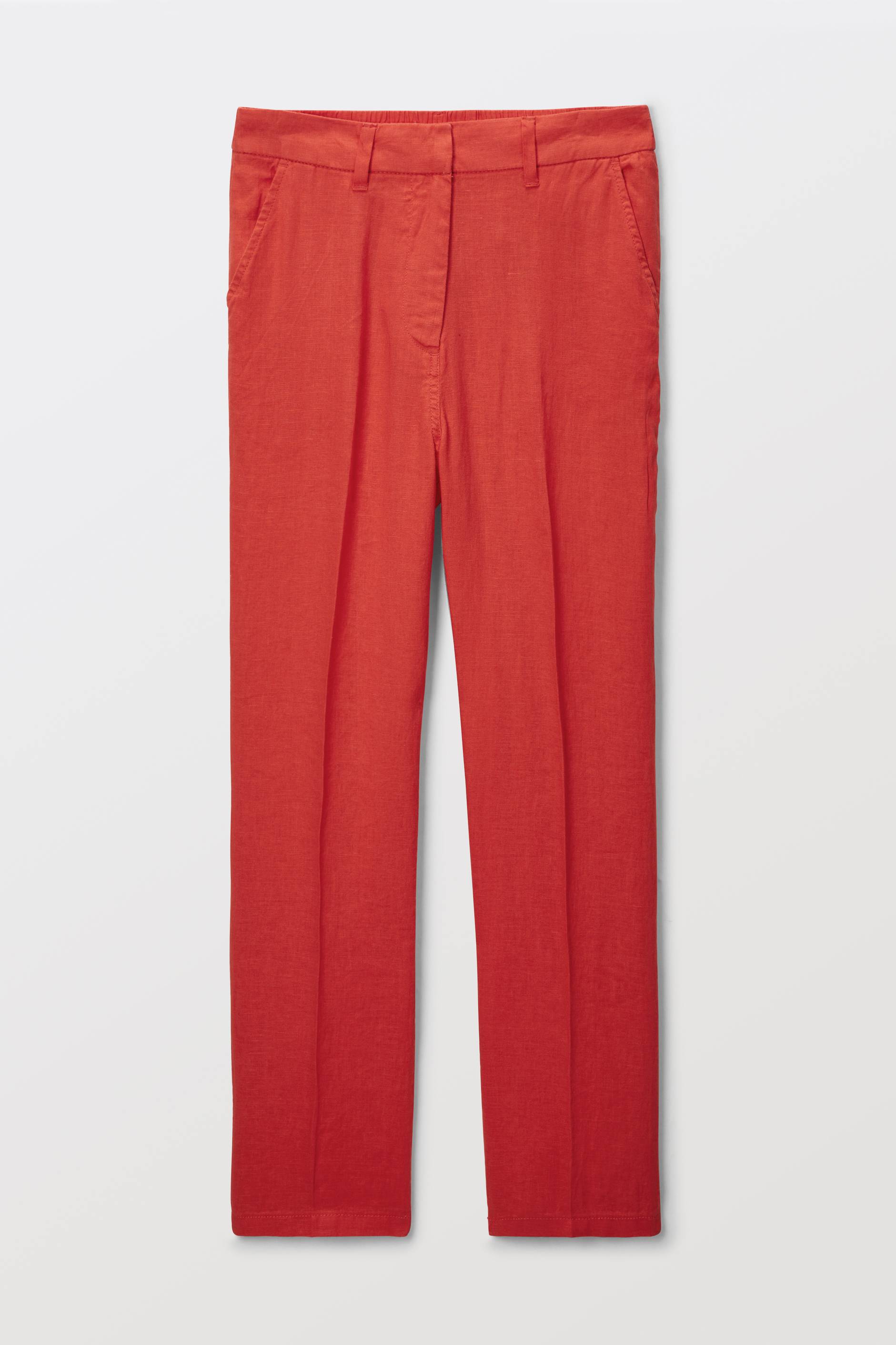 Pantalon carotte &agrave; taille semi-&eacute;lastiqu&eacute;e en lin, Orange, large image number 2