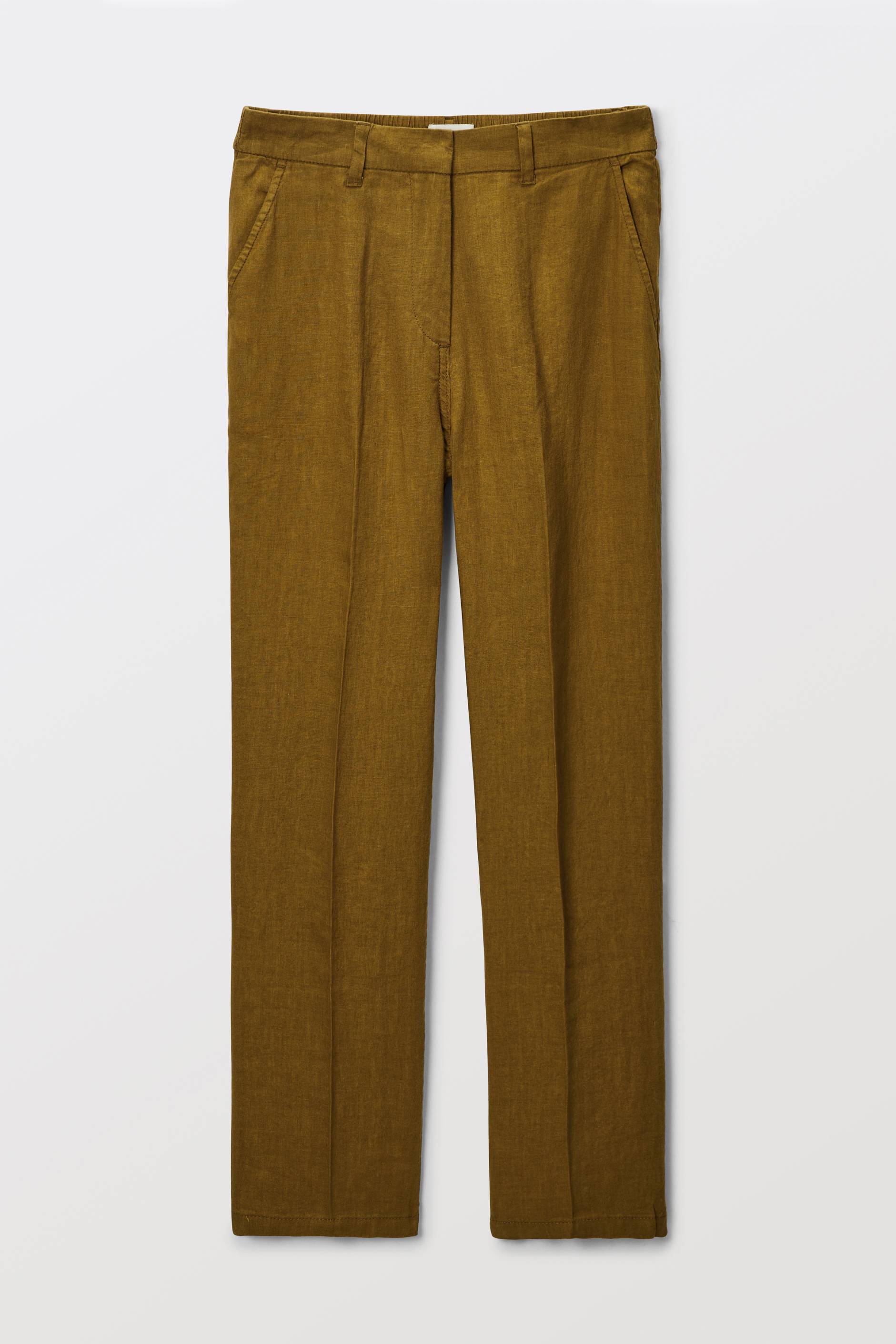 Pantalon carotte &agrave; taille semi-&eacute;lastiqu&eacute;e en lin, Jaune fonc&eacute;, large image number 2
