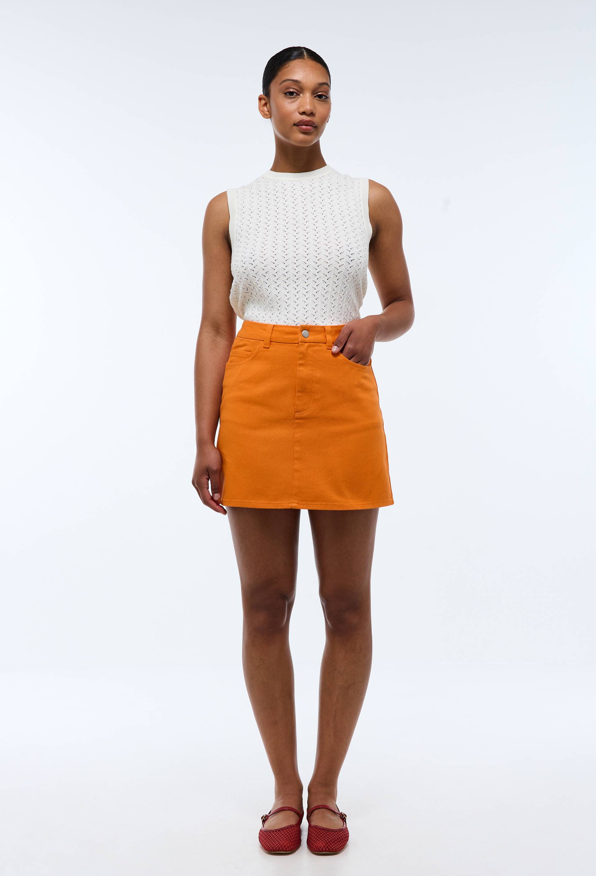 Jupe courte unie en coton, Orange, large image number 0