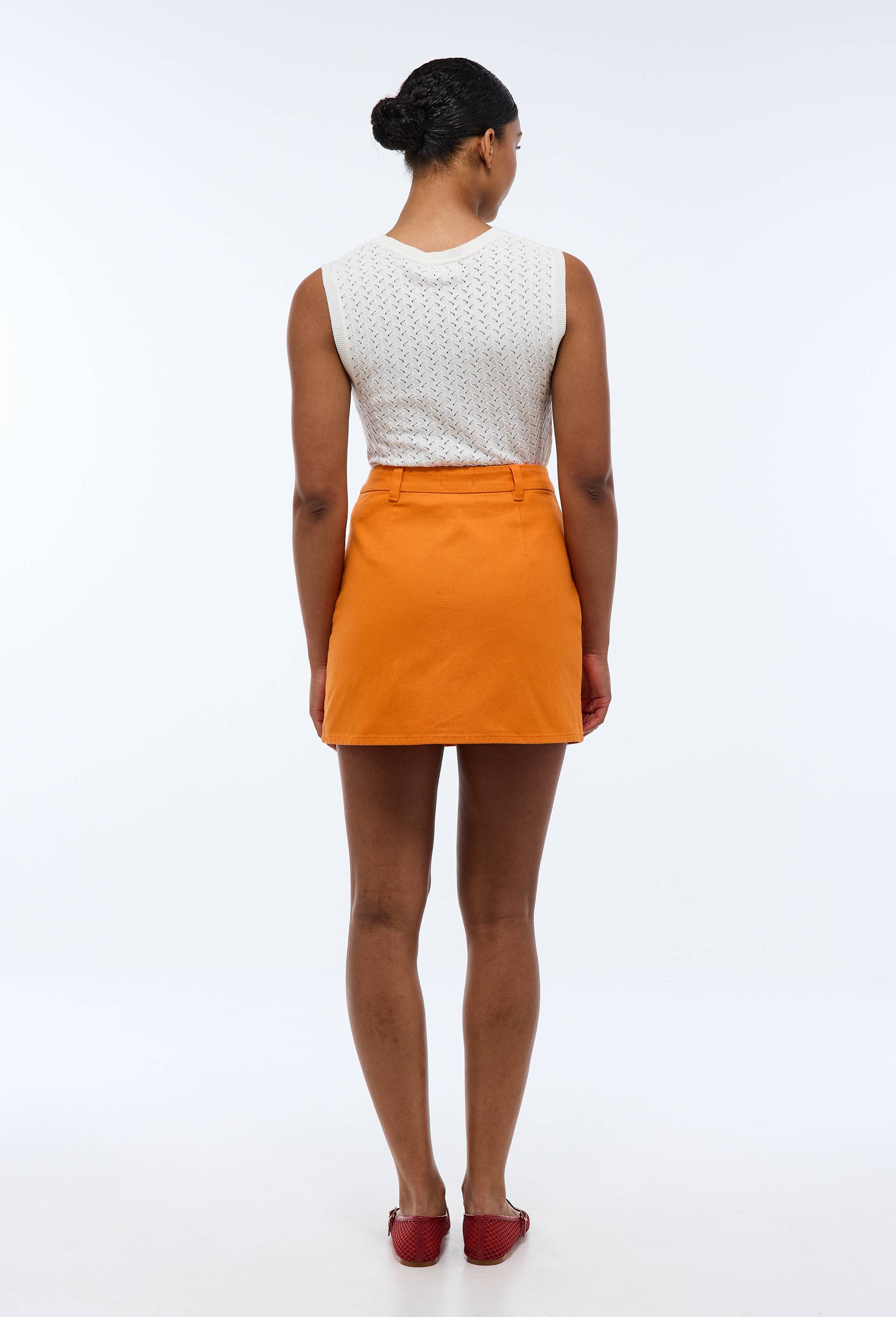 Jupe courte unie en coton, Orange, large image number 1