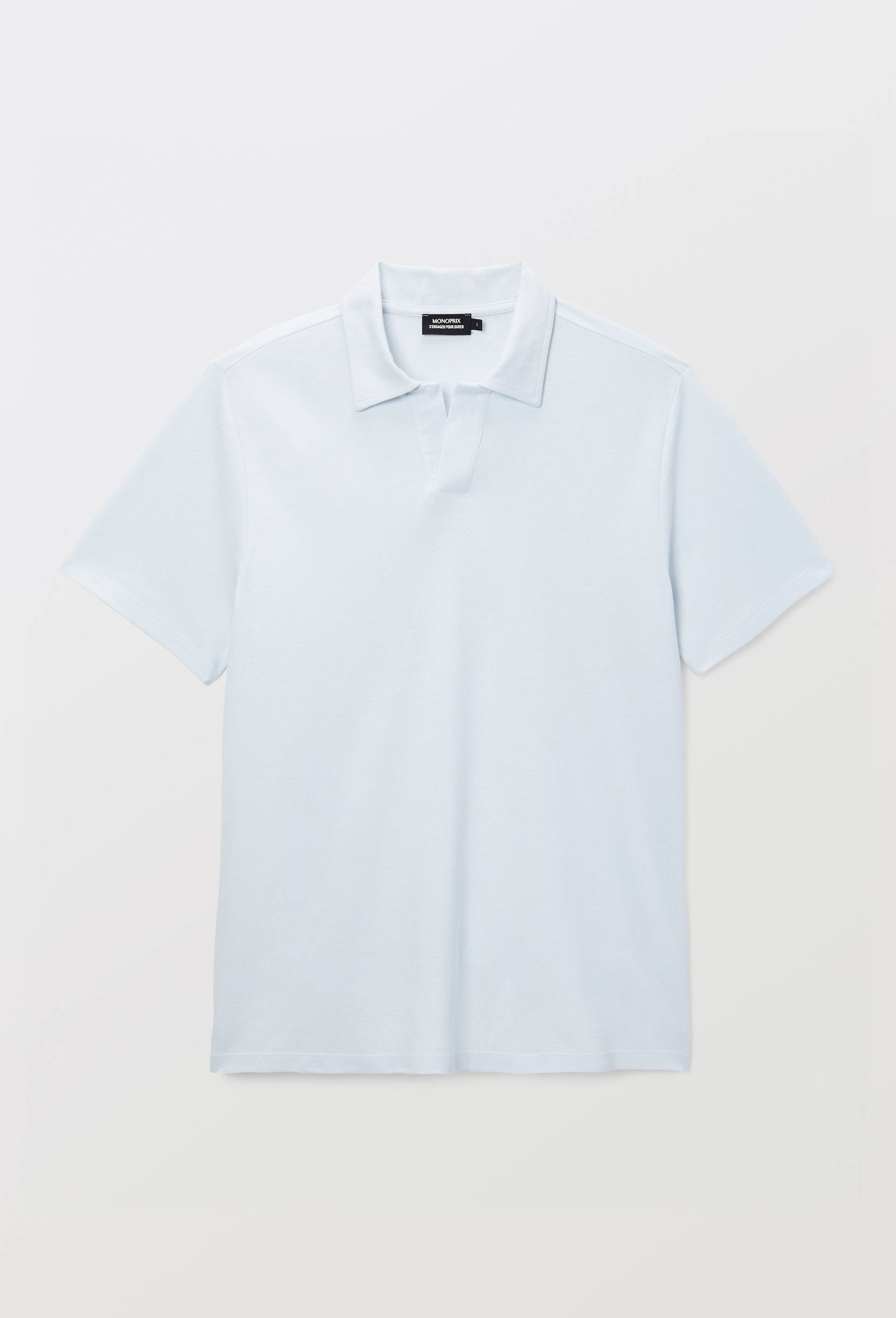 Polo col v manches courtes  en coton, Bleu clair, large image number 2.0