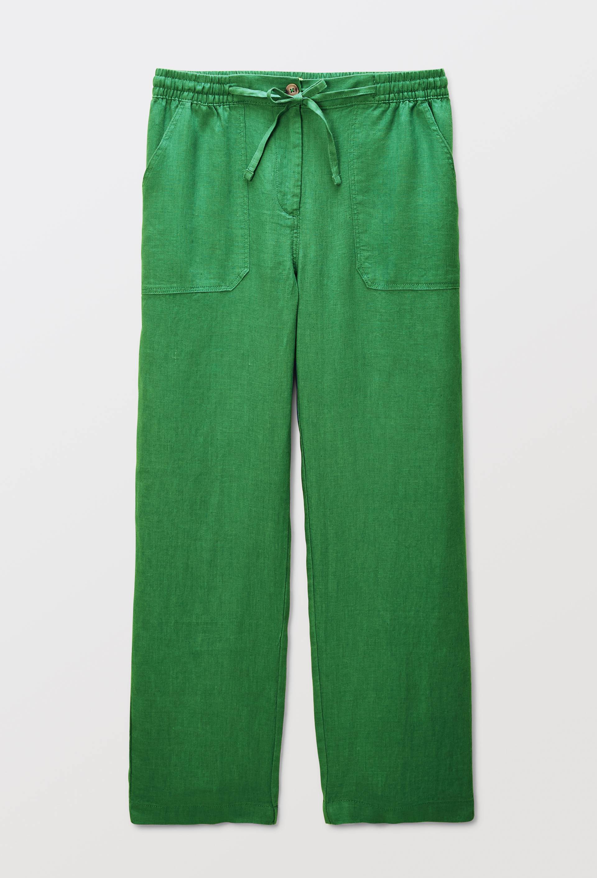 Pantalon taille semi-&eacute;lastiqu&eacute;e uni en lin, Vert, large image number 2