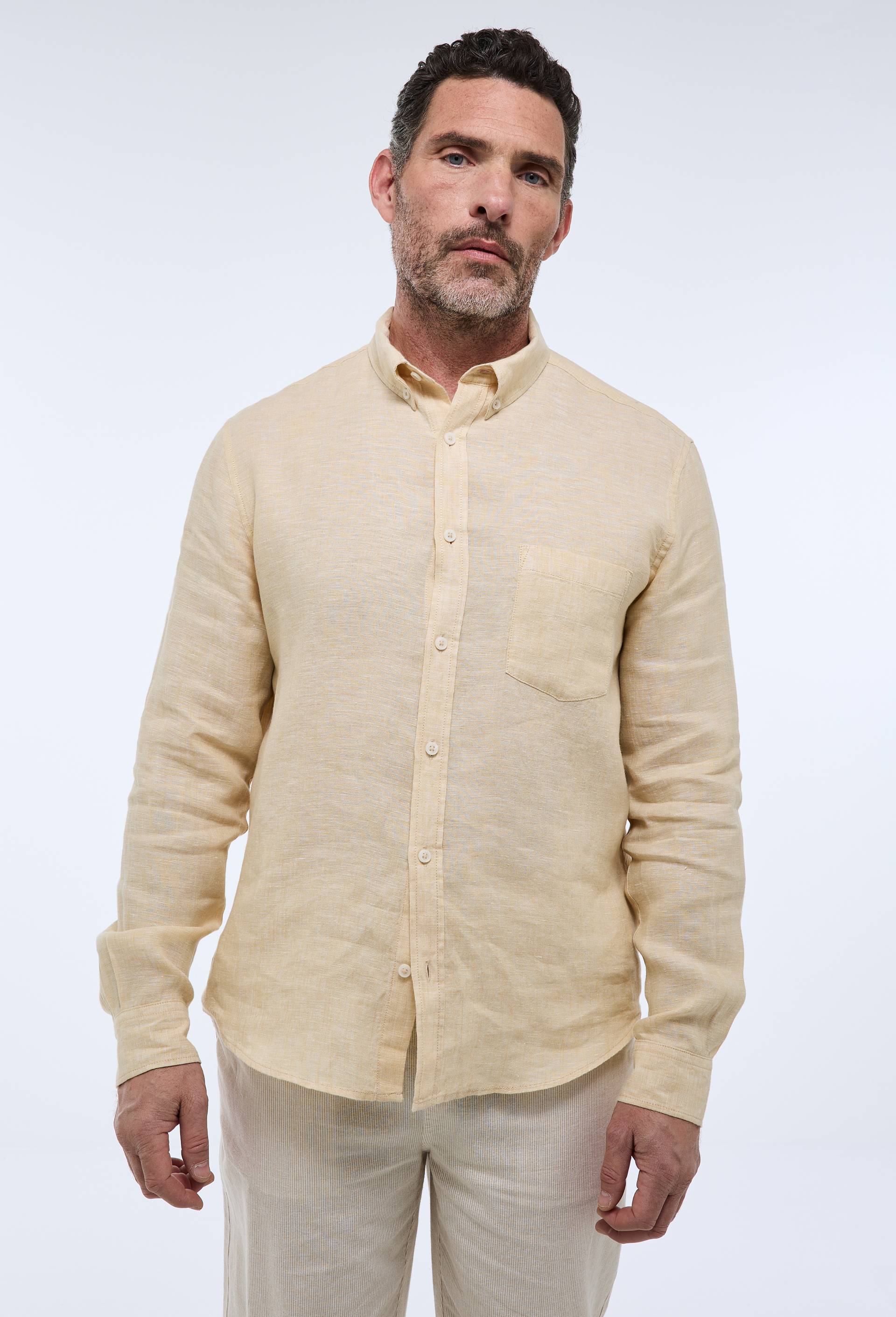 Chemise manches longues chambray en lin, Jaune foncé, swatch image