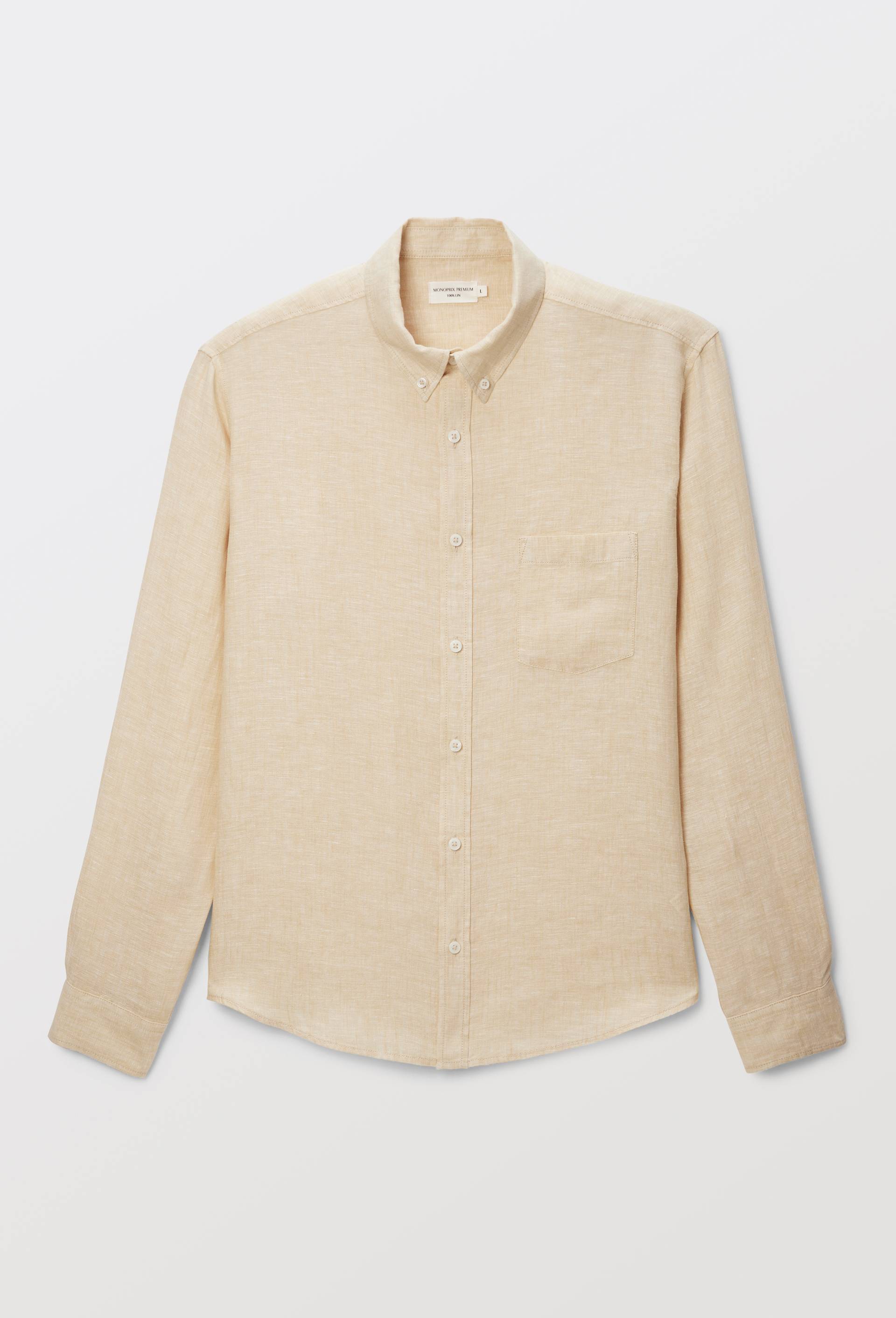 Chemise manches longues chambray en lin, Jaune fonc&eacute;, swatch image