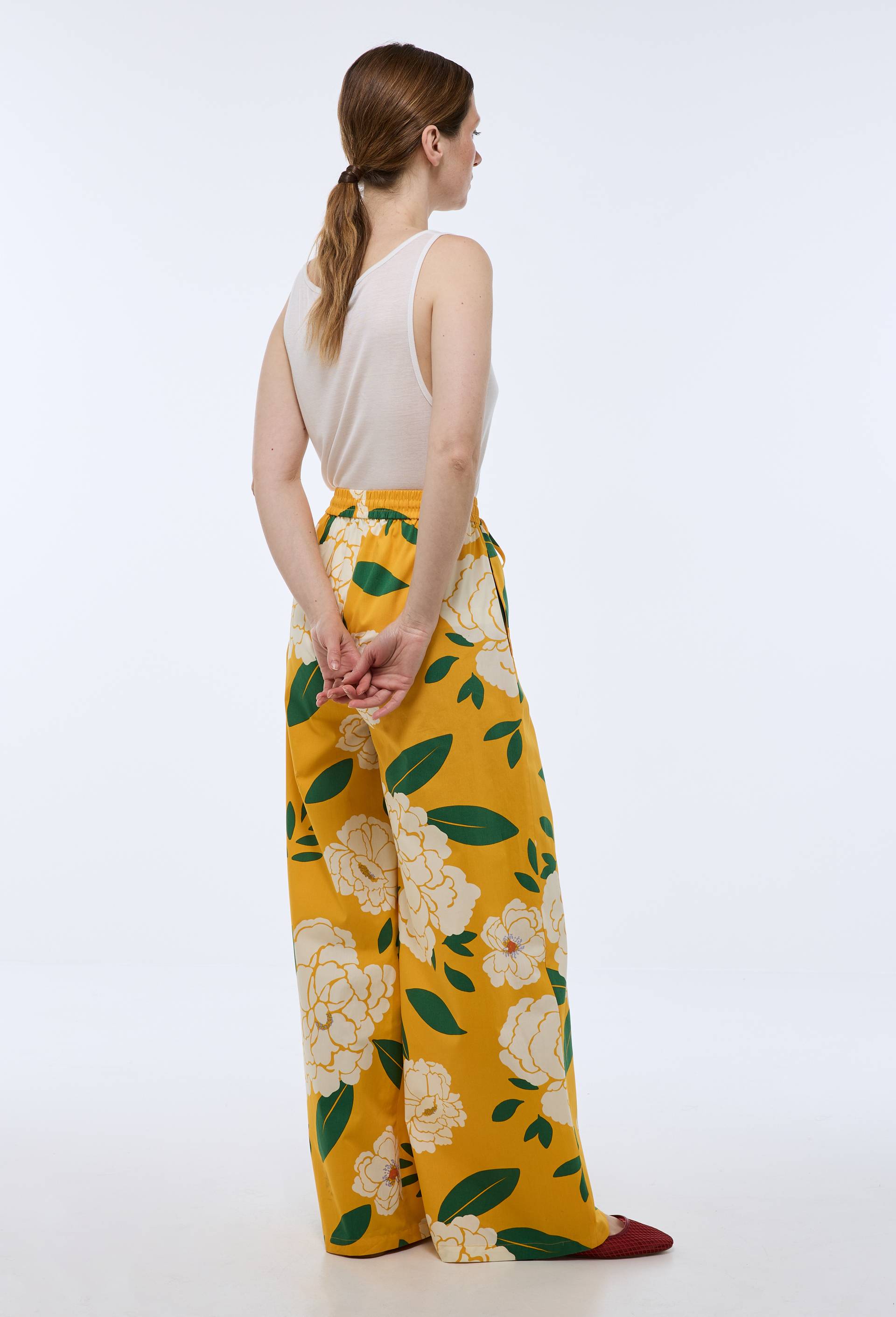 Pantalon large &agrave; motifs en coton, Jaune, large image number 1.0