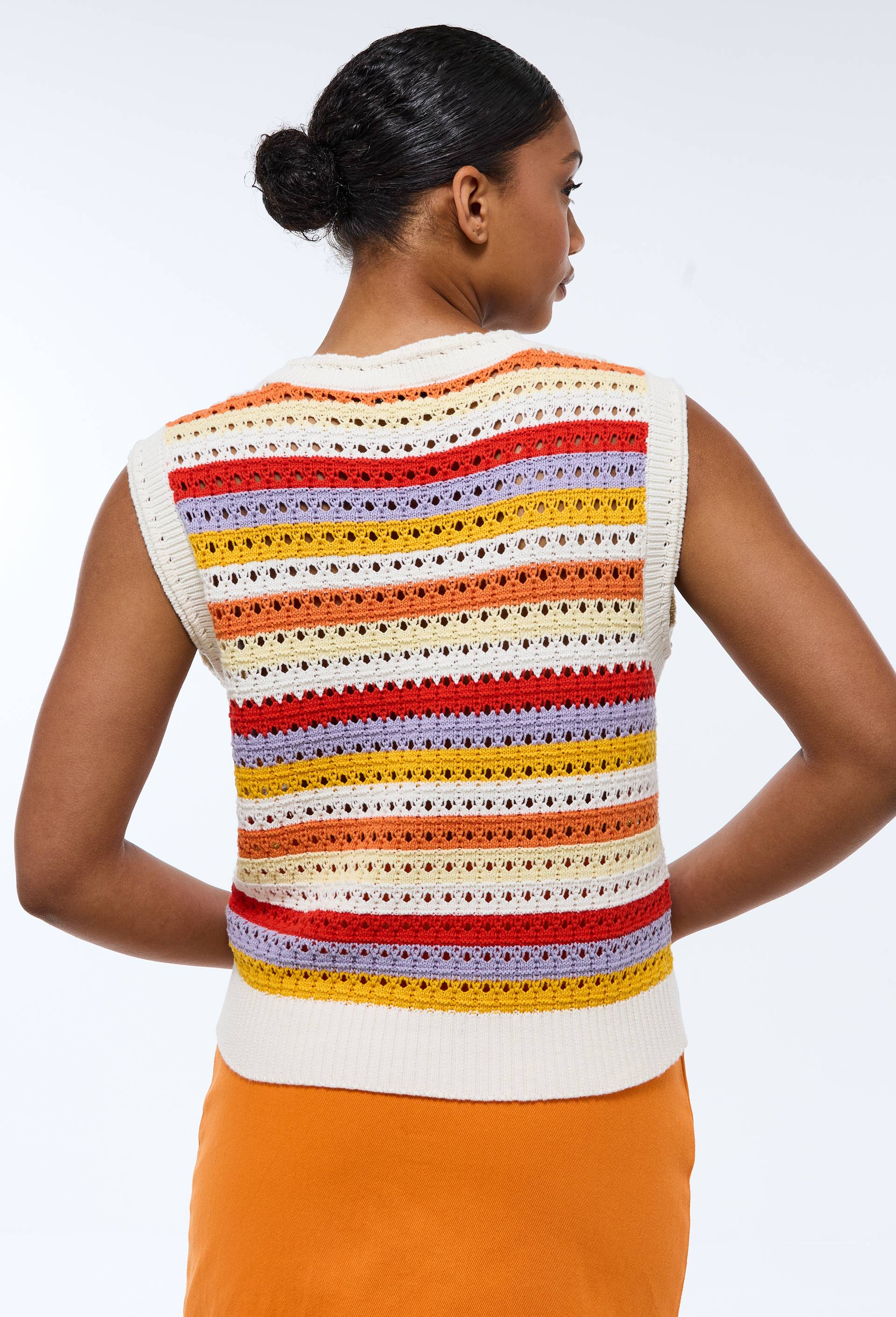 Top sans manche ray&eacute; en crochet BIO GOTS, Orange, large image number 2