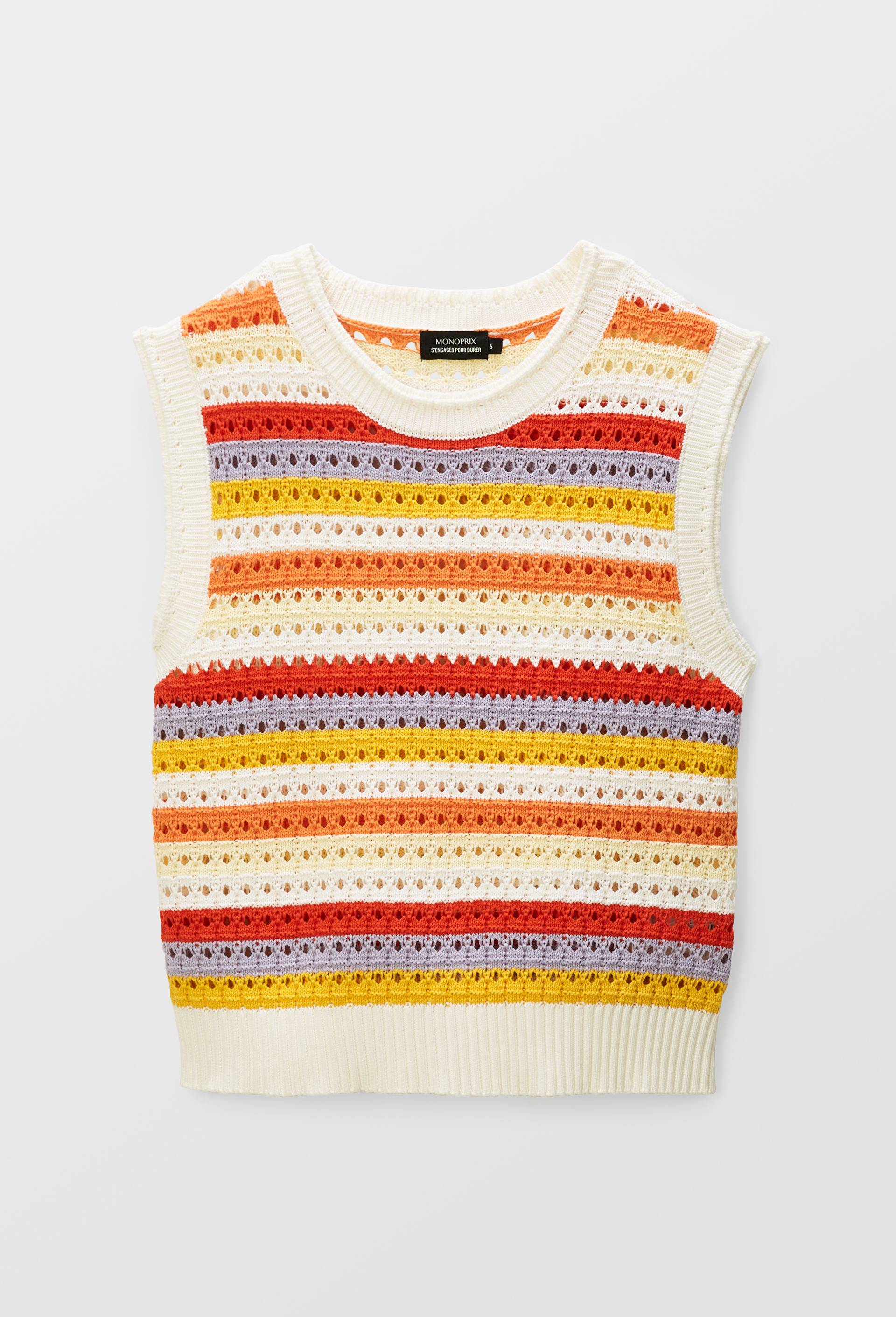 Top sans manche ray&eacute; en crochet BIO GOTS, Orange, large image number 3