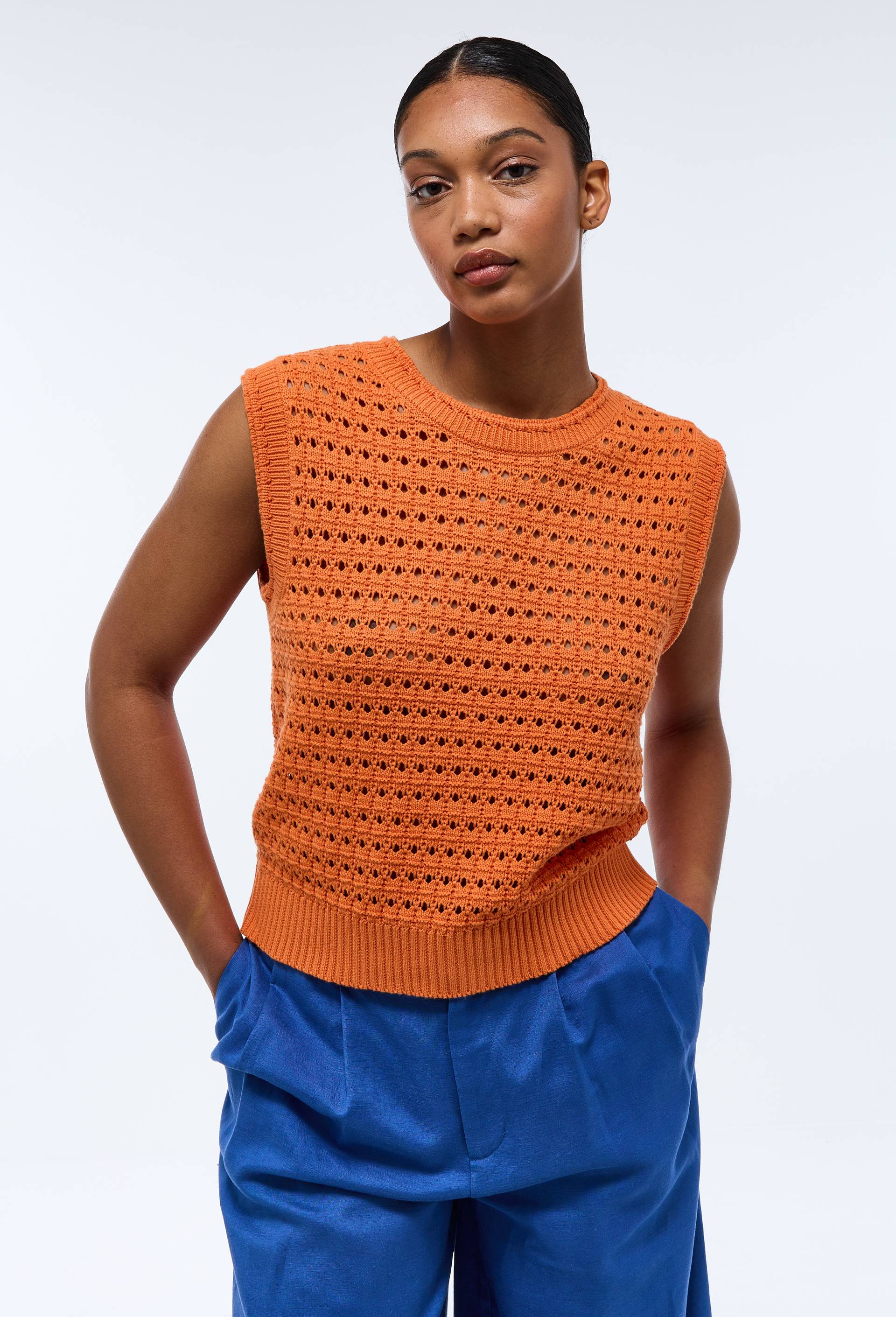 Top sans manche uni en crochet BIO GOTS, Orange, large image number 0