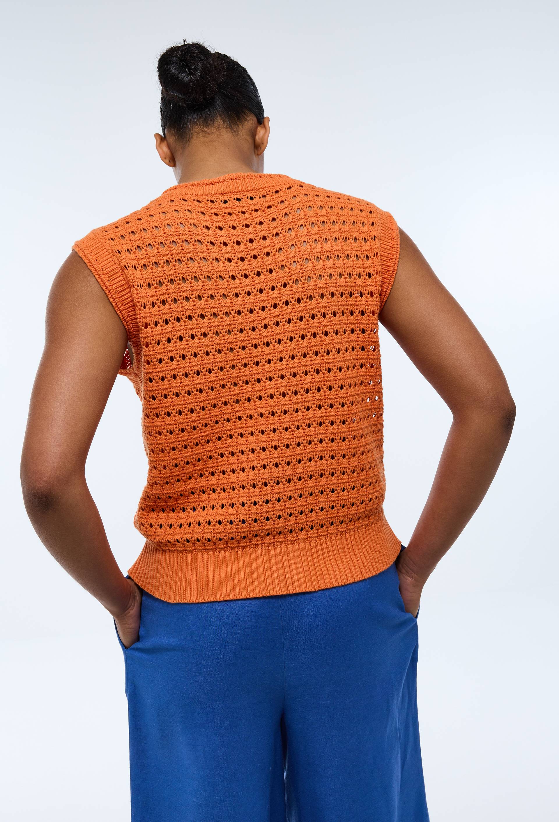 Top sans manche uni en crochet BIO GOTS, Orange, large image number 1