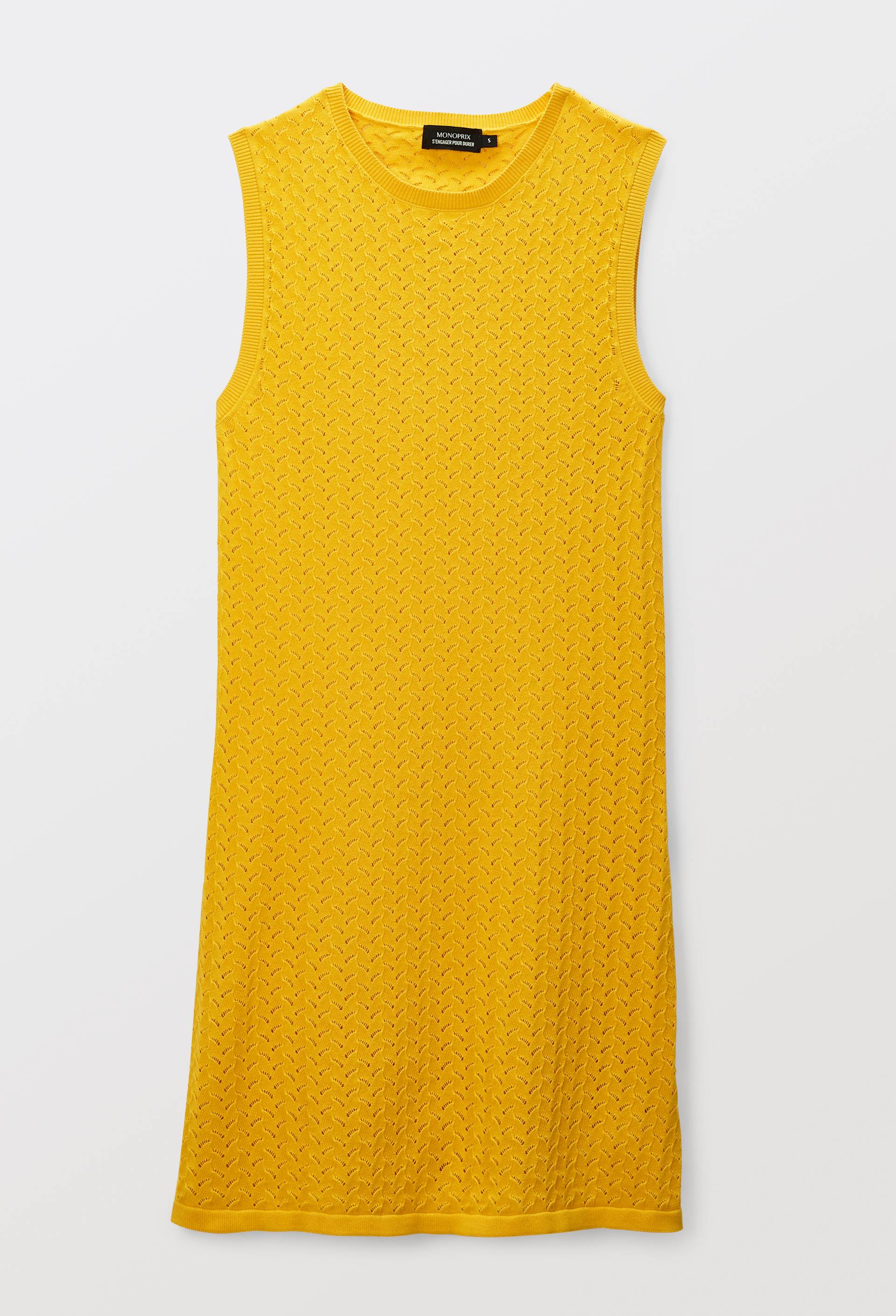 Robe en maille ajour&eacute;e unie en coton BIO GOTS, Jaune, large image number 2