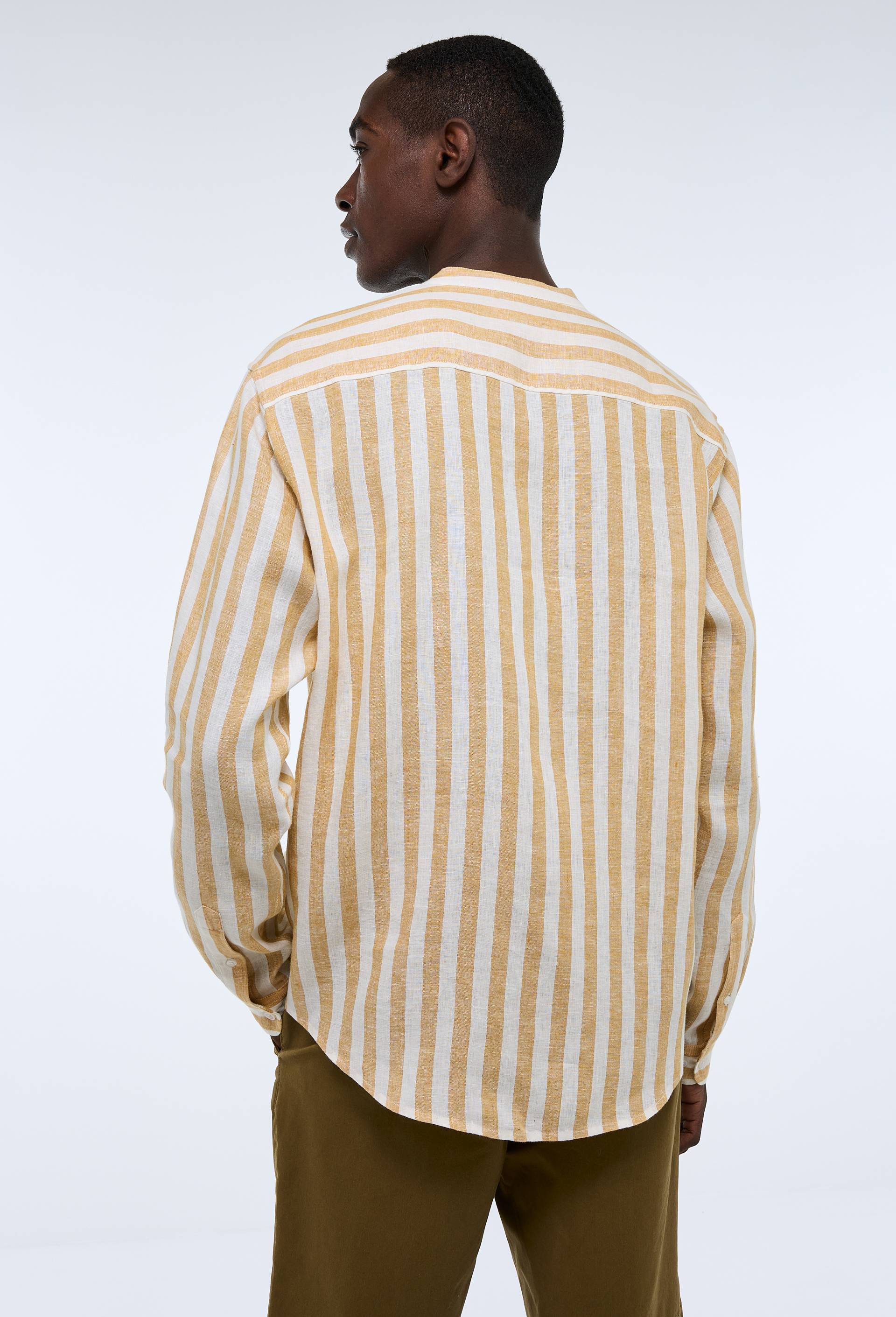 Chemise manches longues ray&eacute;e en lin, Jaune fonc&eacute;, large image number 1