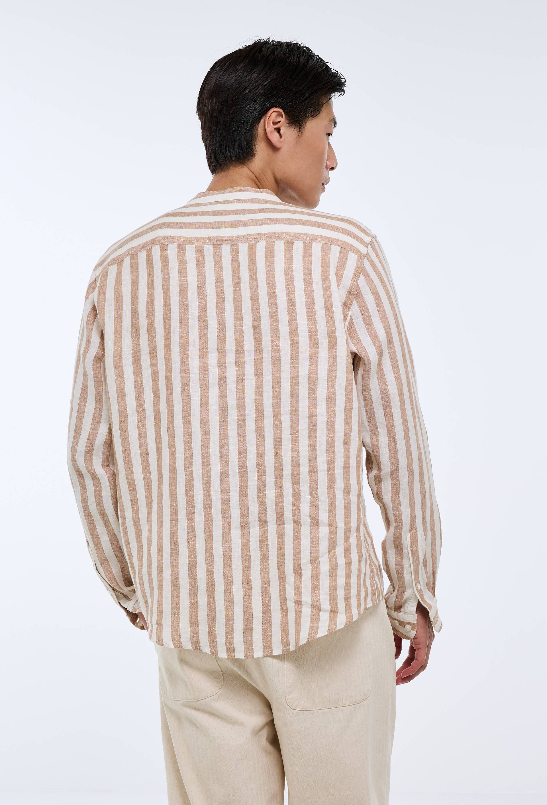 Chemise manches longues ray&eacute;e en lin, Beige, large image number 1
