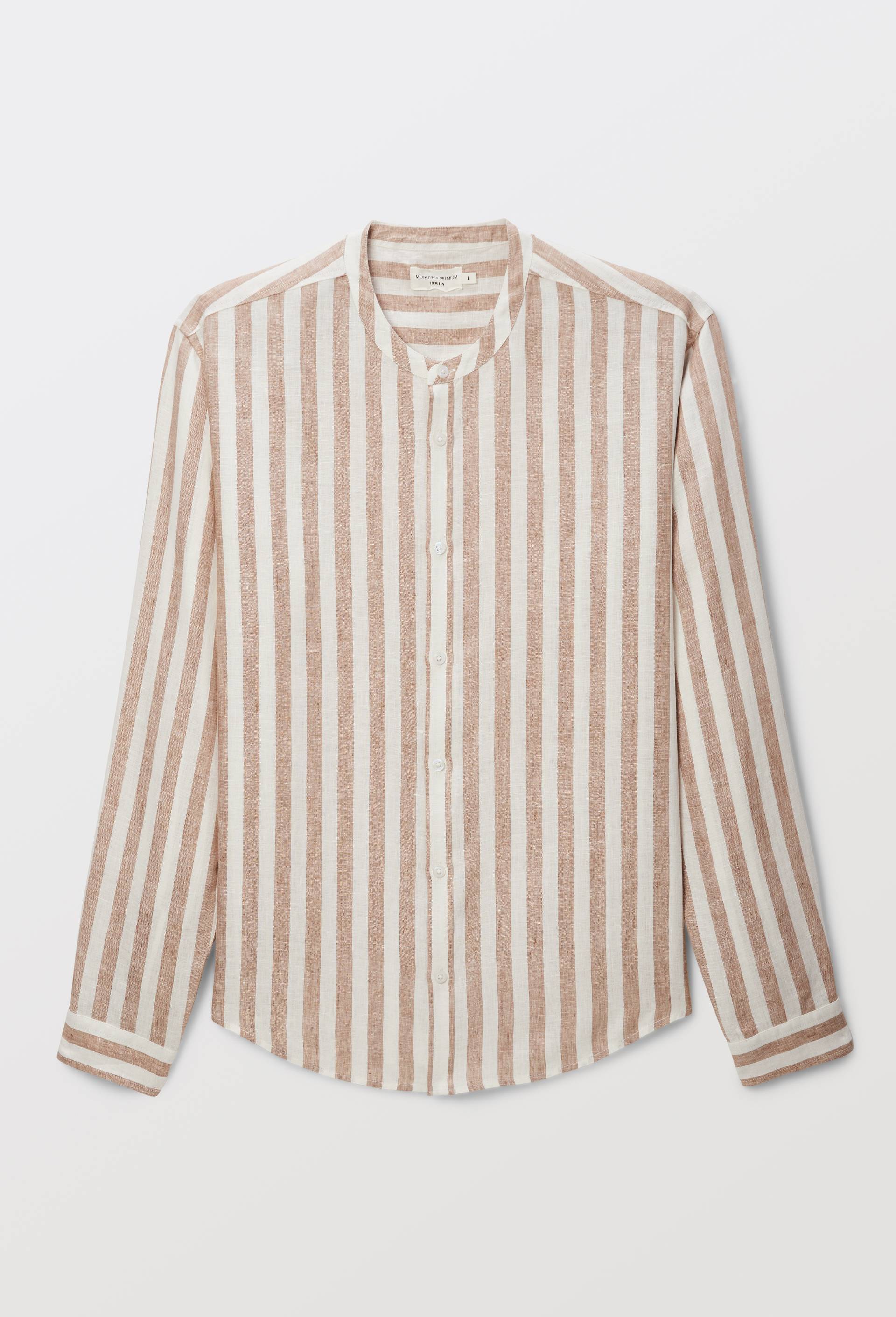 Chemise manches longues ray&eacute;e en lin, Beige, large image number 0.0