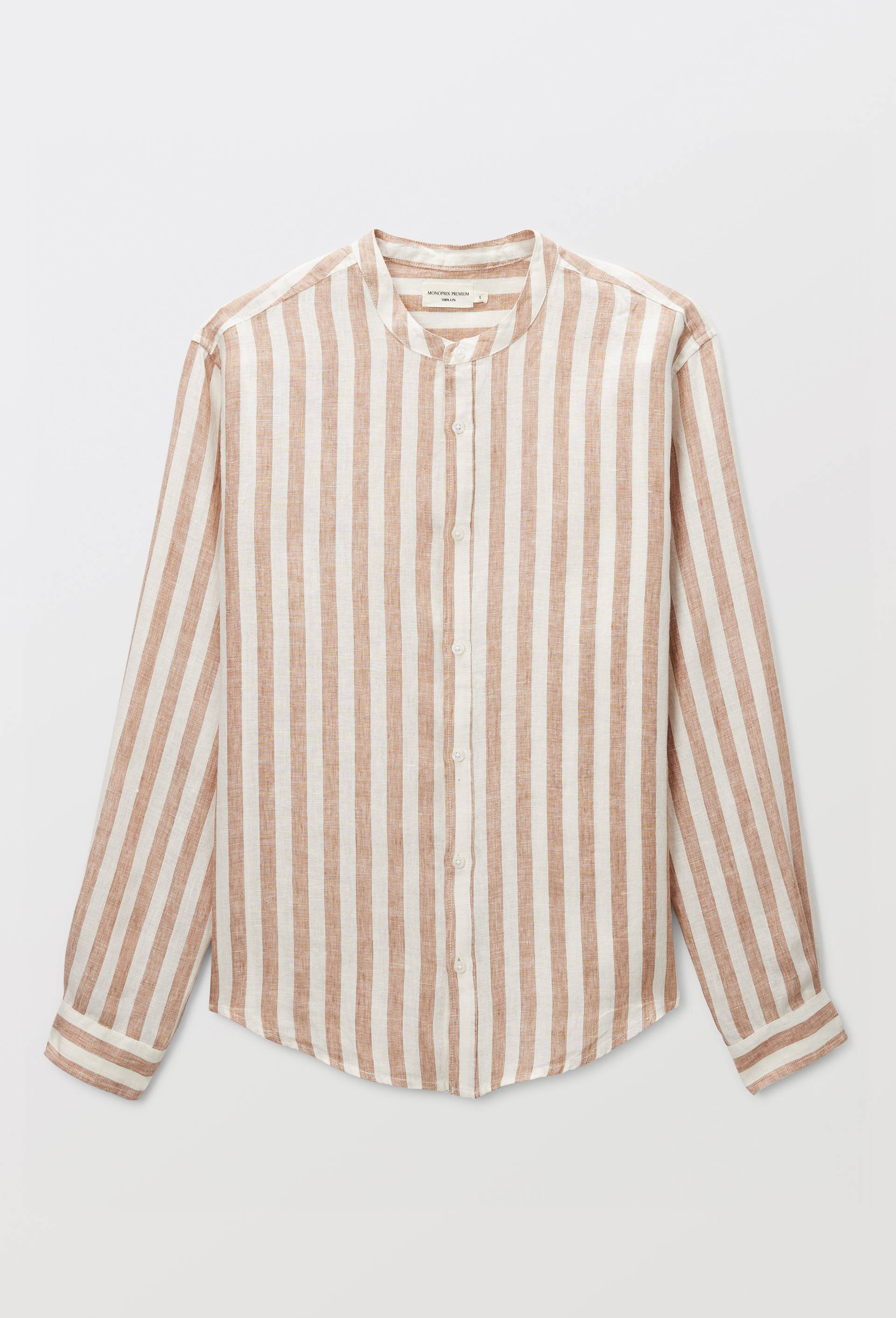 Chemise manches longues ray&eacute;e en lin, Beige, large image number 2