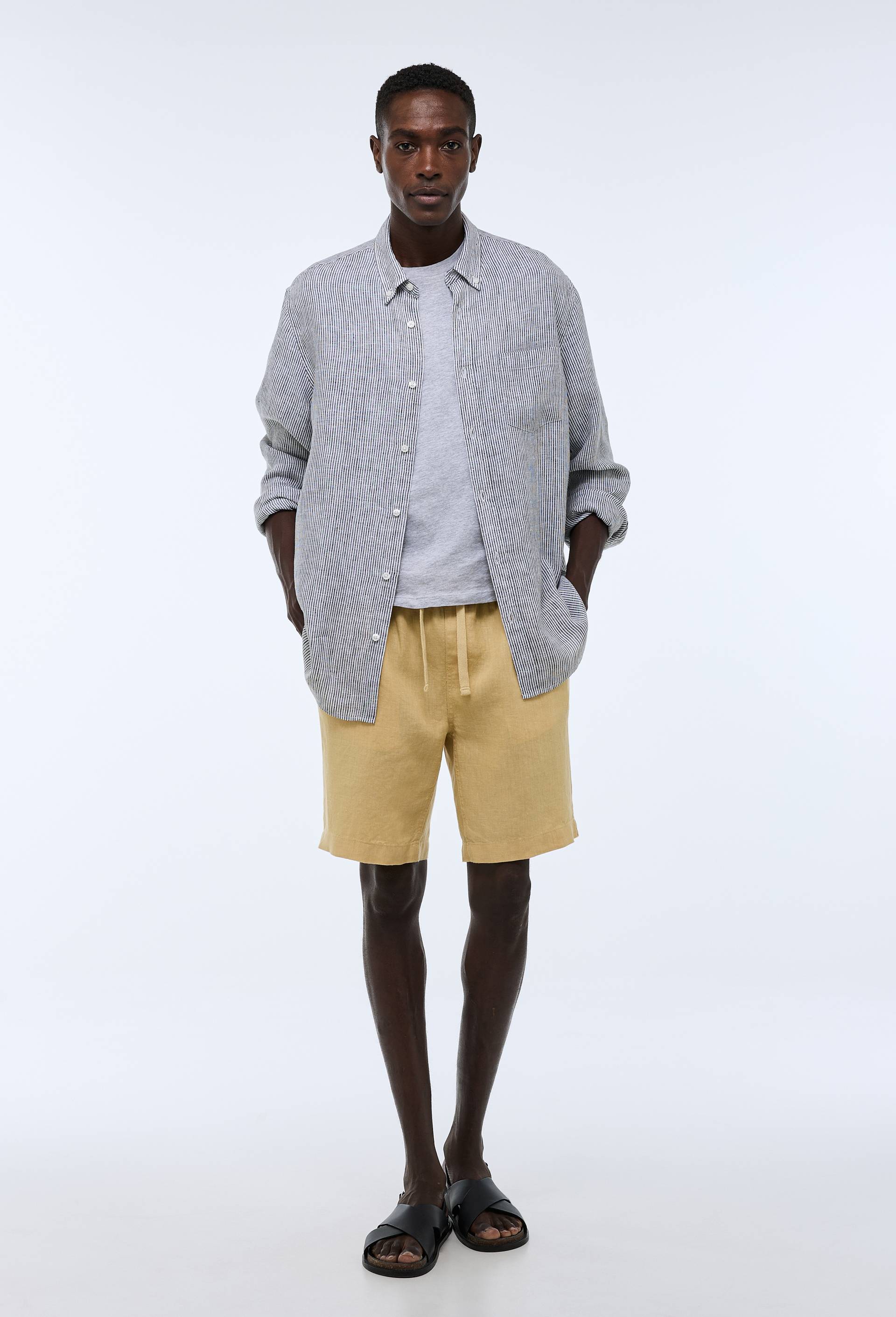 Bermuda élastiqué en lin, Jaune foncé, swatch image