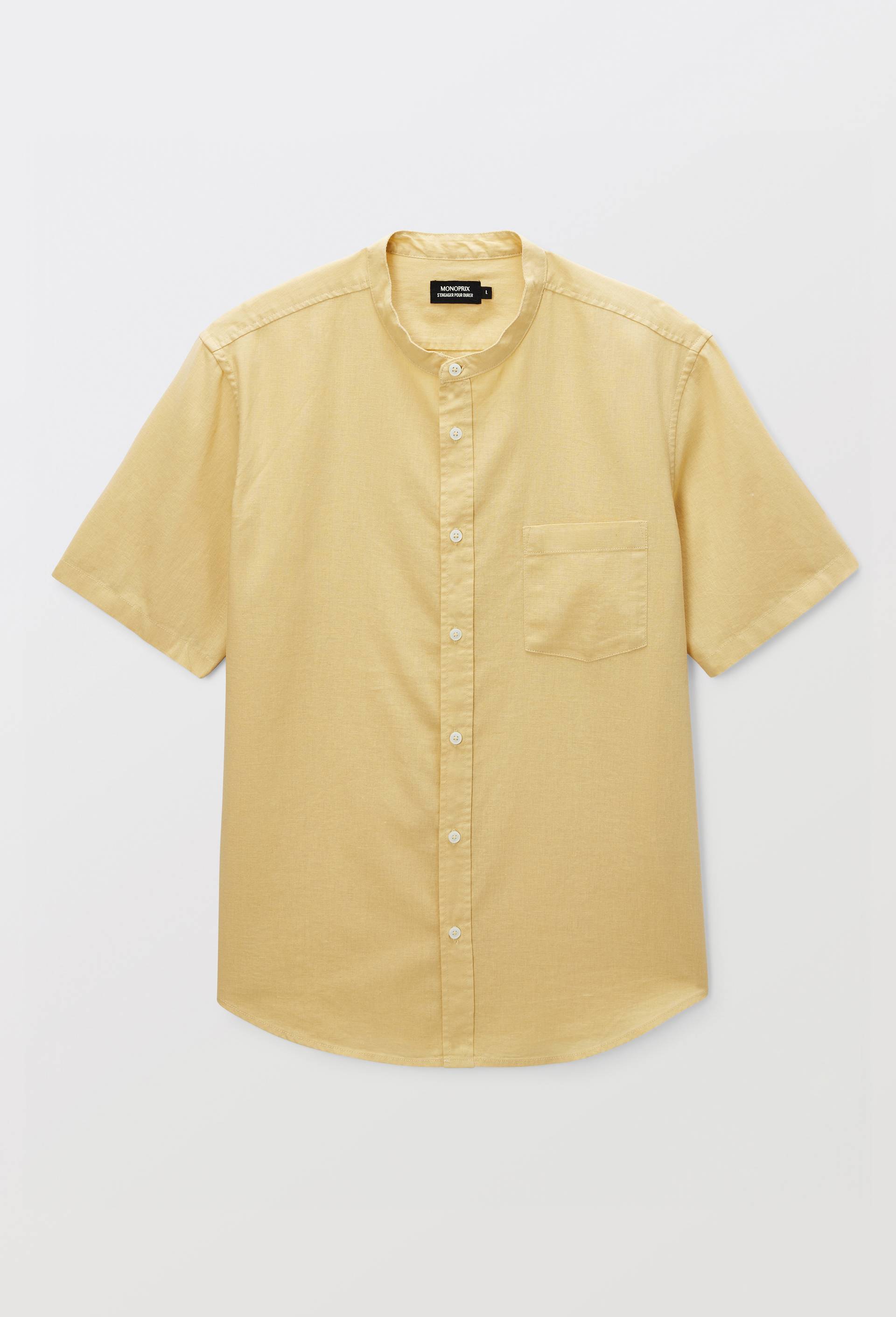 Chemise manches courtes col mao en lin, Jaune fonc&eacute;, large image number 2