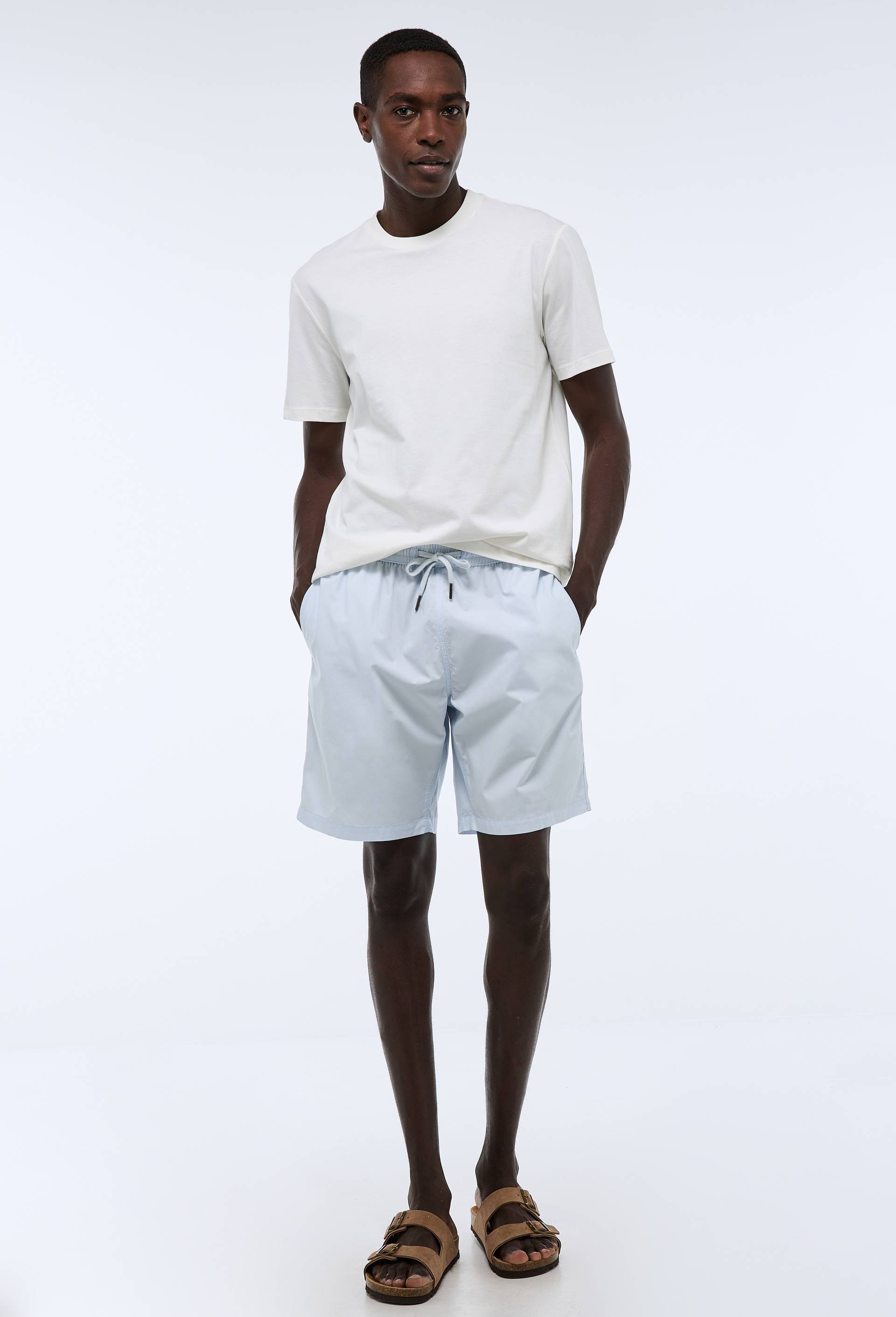 Short en popeline de coton BIO GOTS, Bleu clair, swatch image