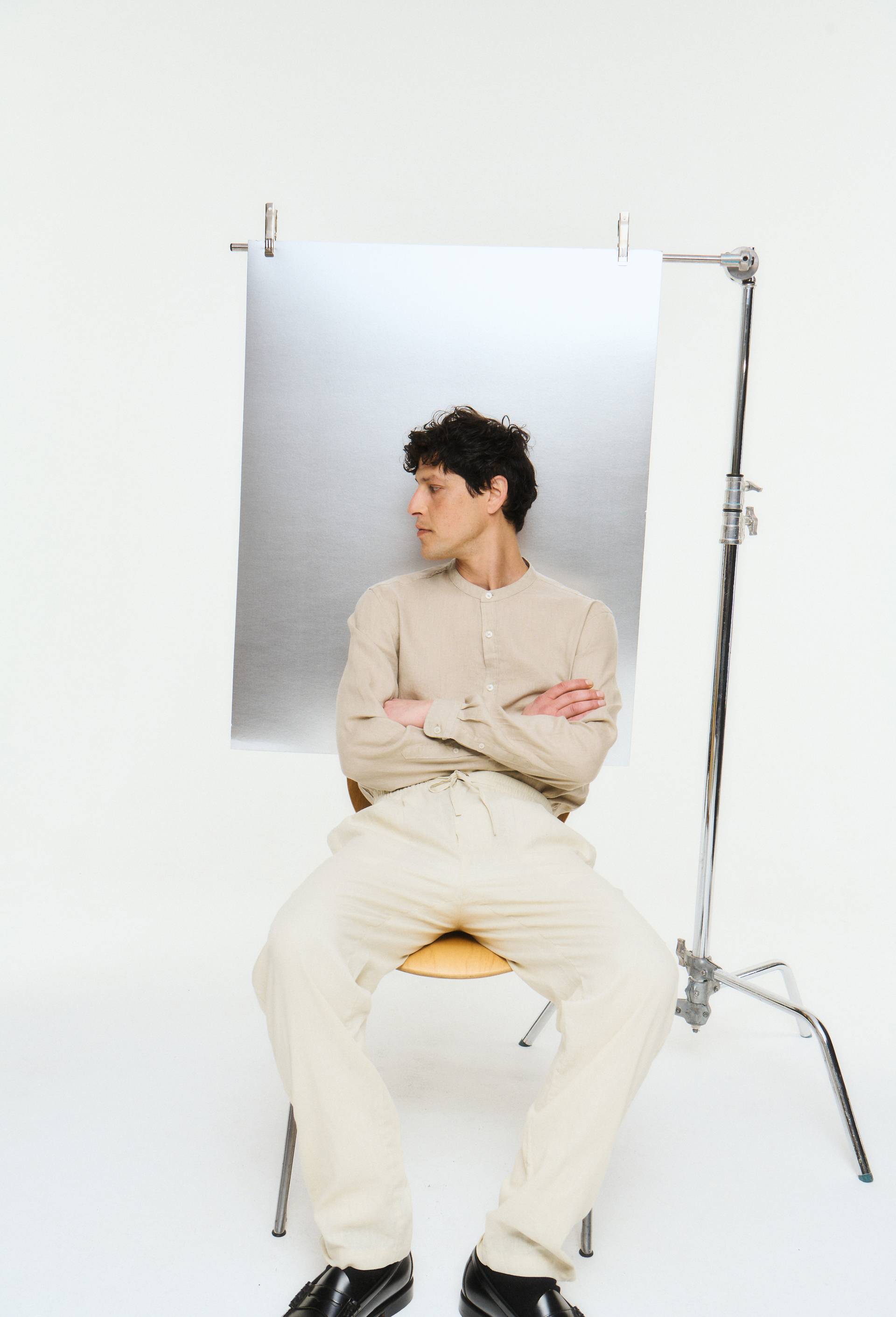 Pantalon &eacute;lastiqu&eacute; en m&eacute;lange lin coton, Beige clair, large image number 0.0