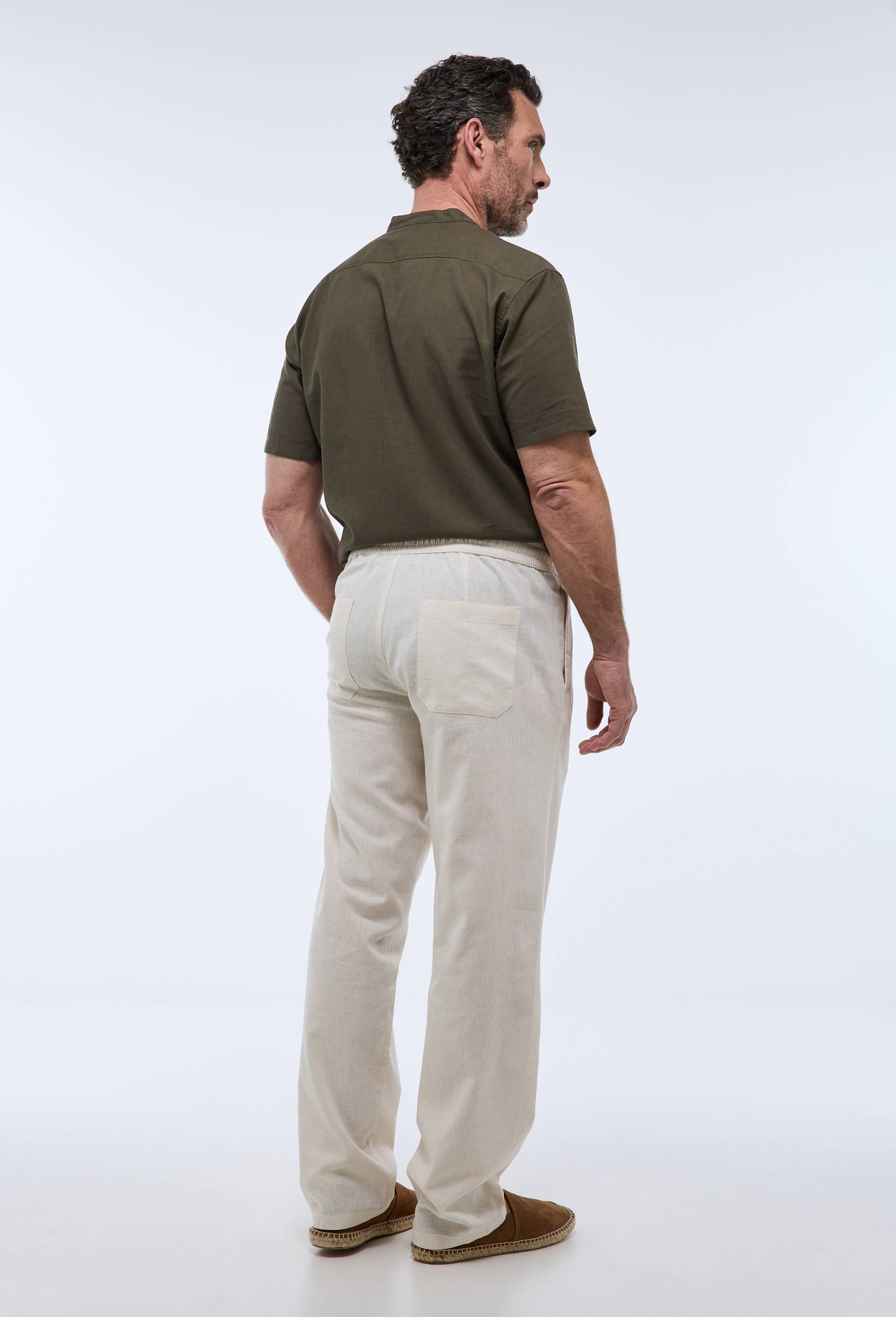 Pantalon élastiqué en mélange lin coton, Beige clair, large image number 1.0