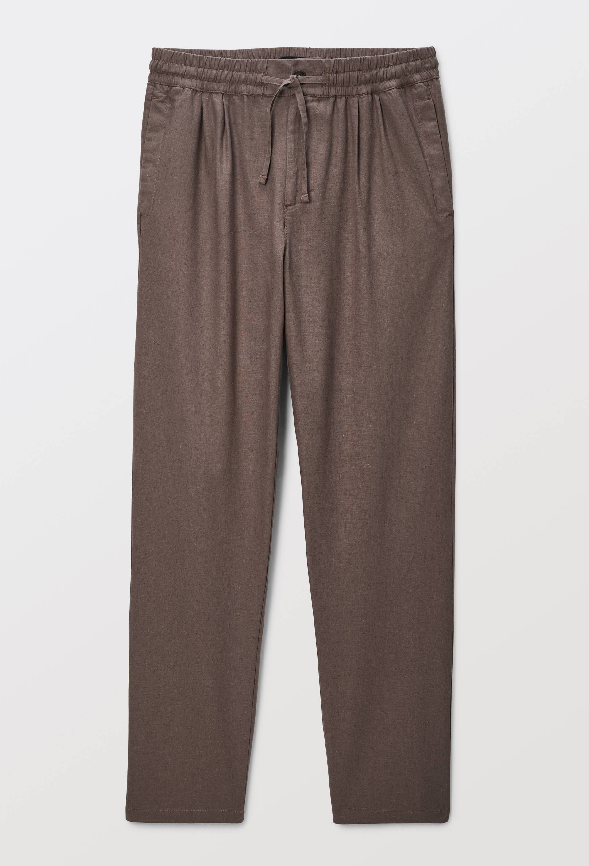 Pantalon élastiqué en mélange lin coton, Brun clair, large image number 2