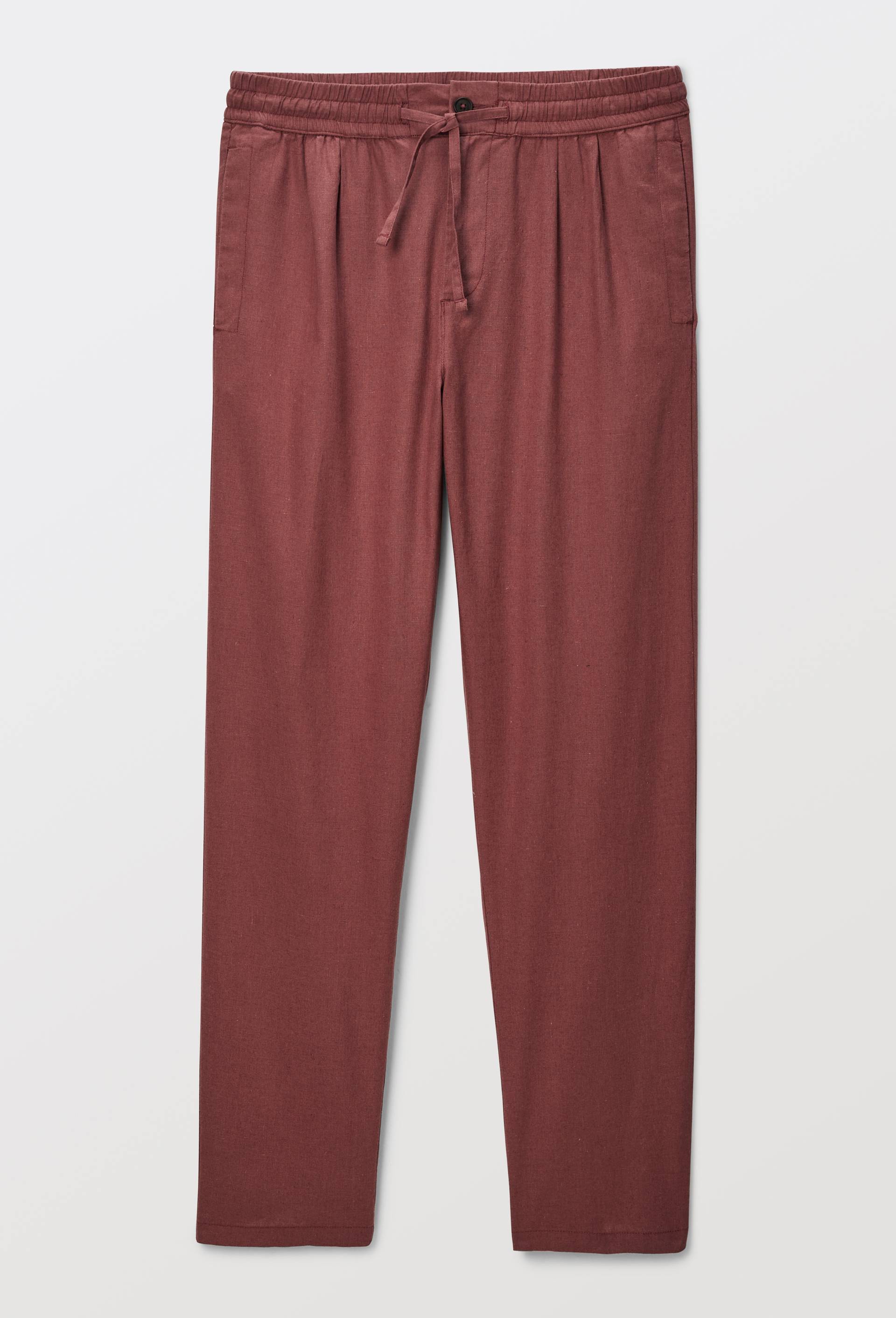 Pantalon élastiqué en mélange lin coton, Brun, large image number 2.0