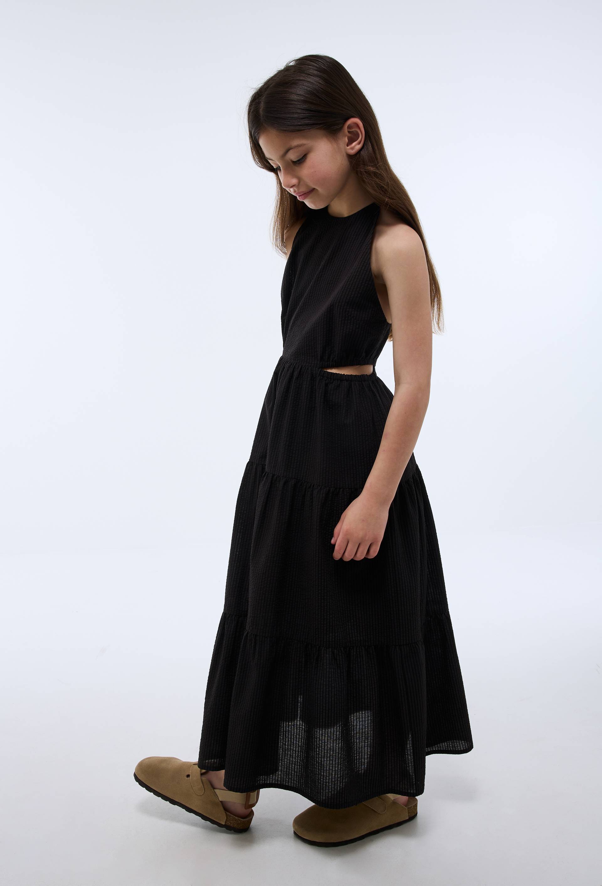 Robe longue &agrave; bretelles unie, Noir, large image number 2
