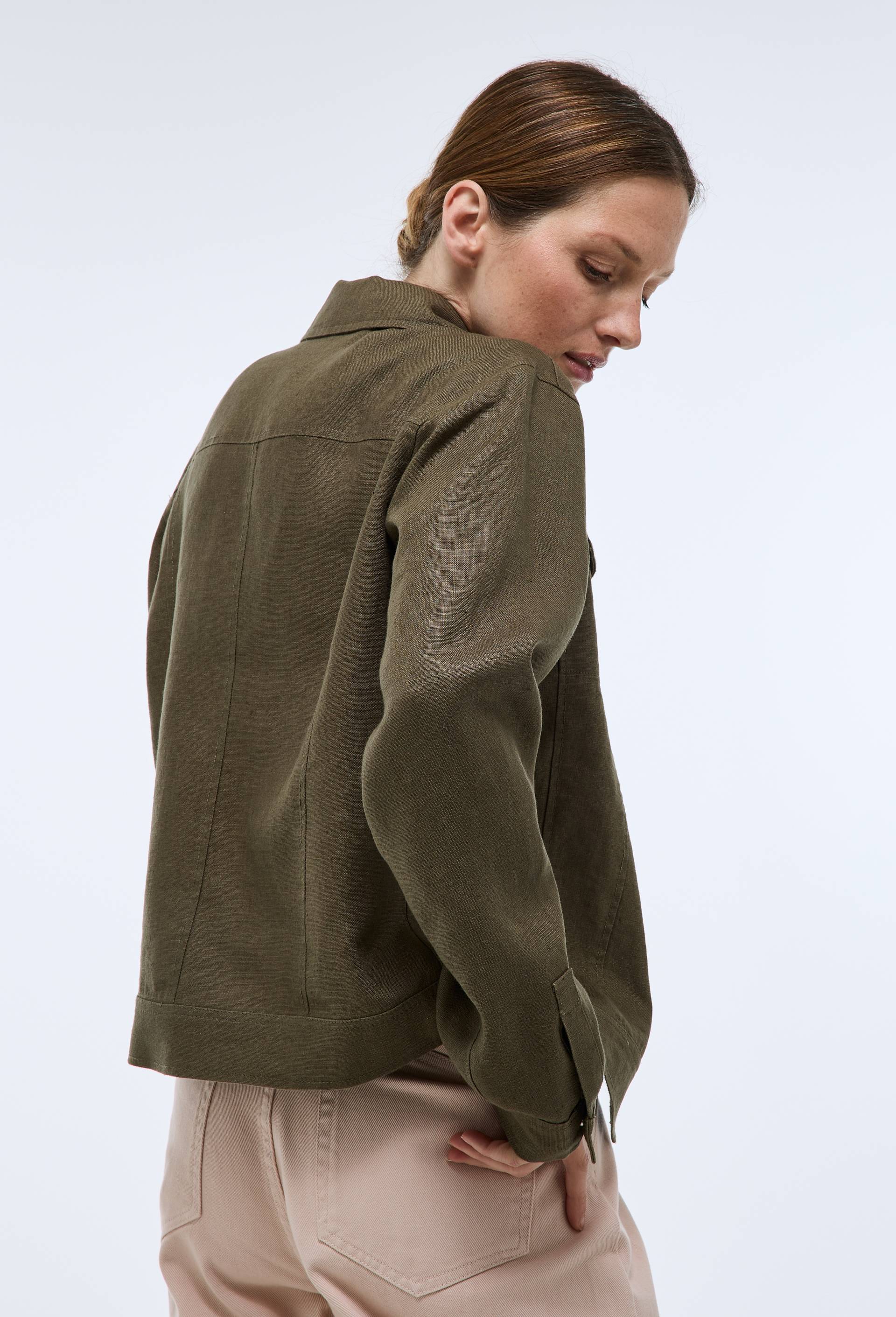 Veste courte en lin, Vert fonc&eacute;, large image number 1.0