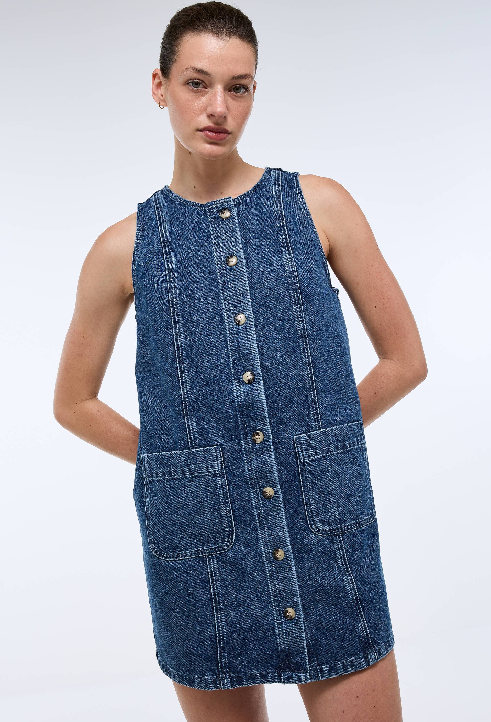 Robe courtes sans manches en denim en coton BIO GOTS, Bleu fonc&eacute;, large image number 0.0
