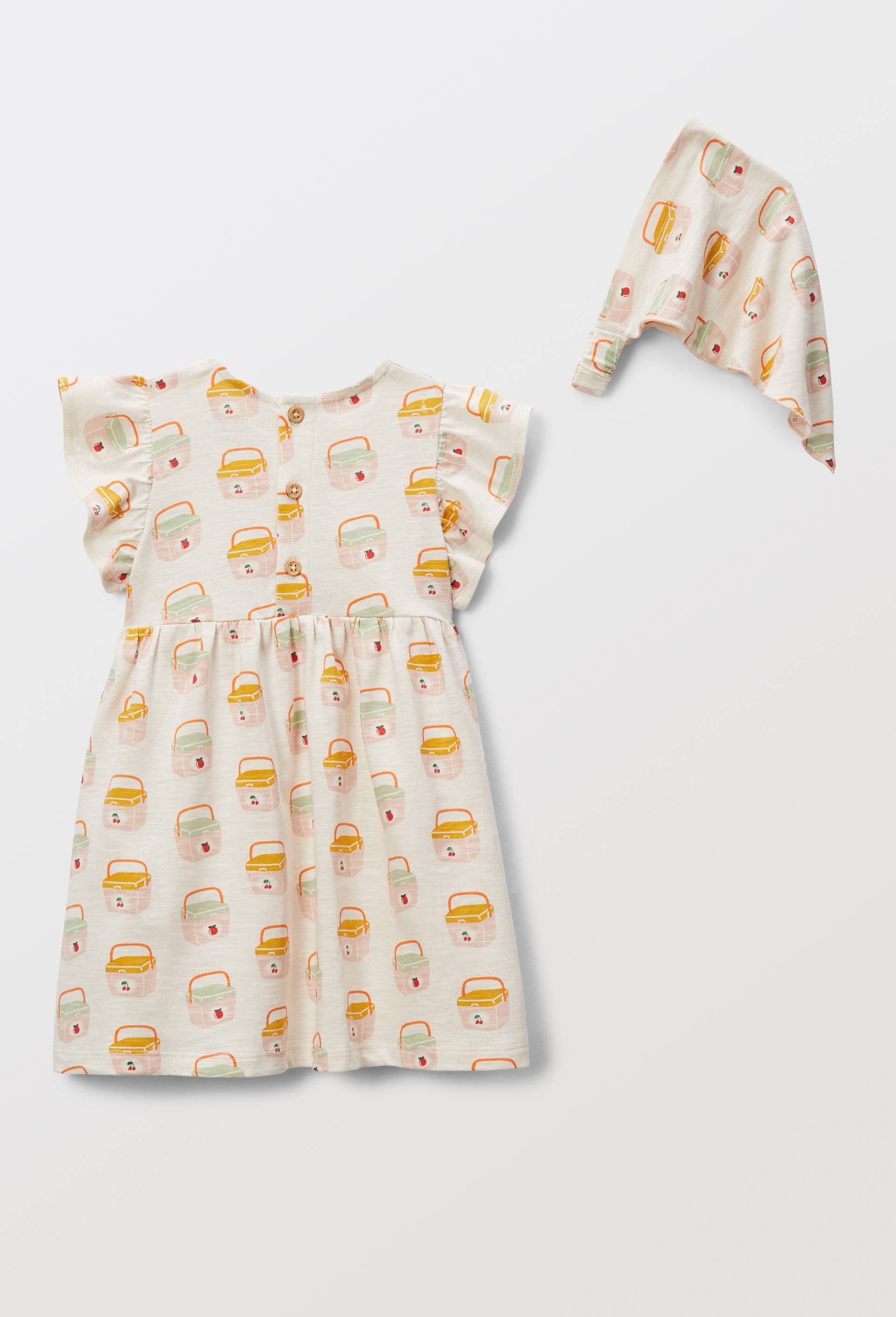 Robe avec fichu imprimés en coton BIO GOTS, Beige clair, large image number 1