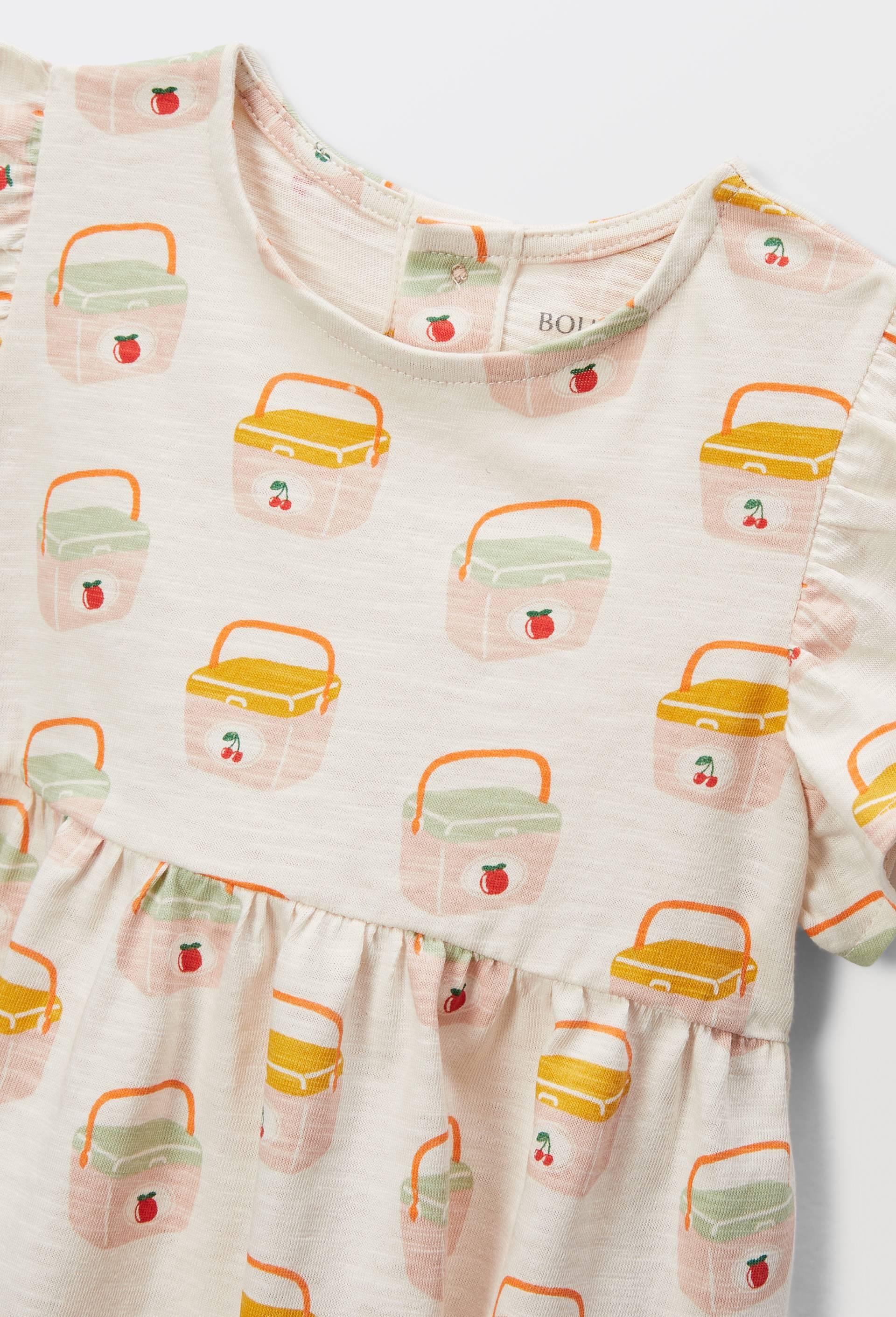 Robe avec fichu imprimés en coton BIO GOTS, Beige clair, large image number 2.0