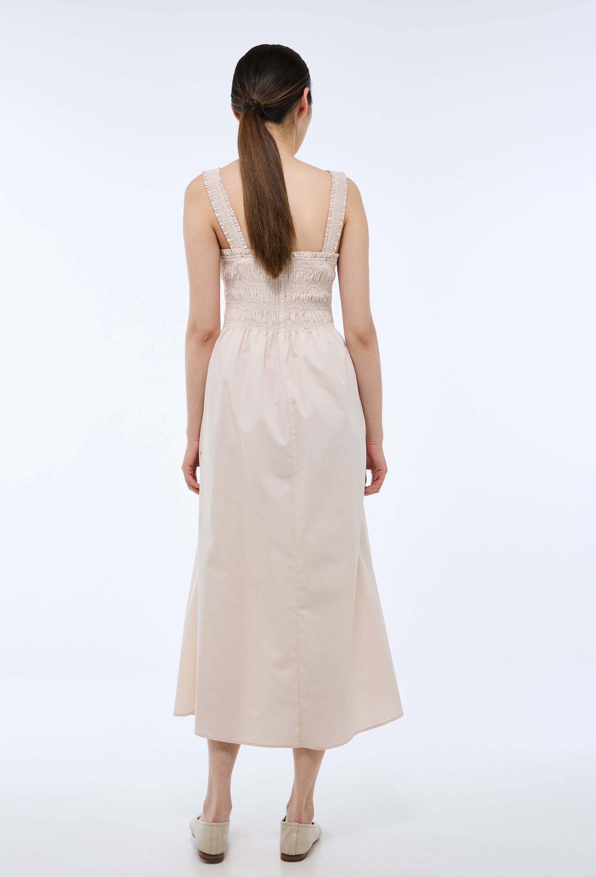 Robe midi smock&eacute;e en coton BIO GOTS, Ecru, large image number 1